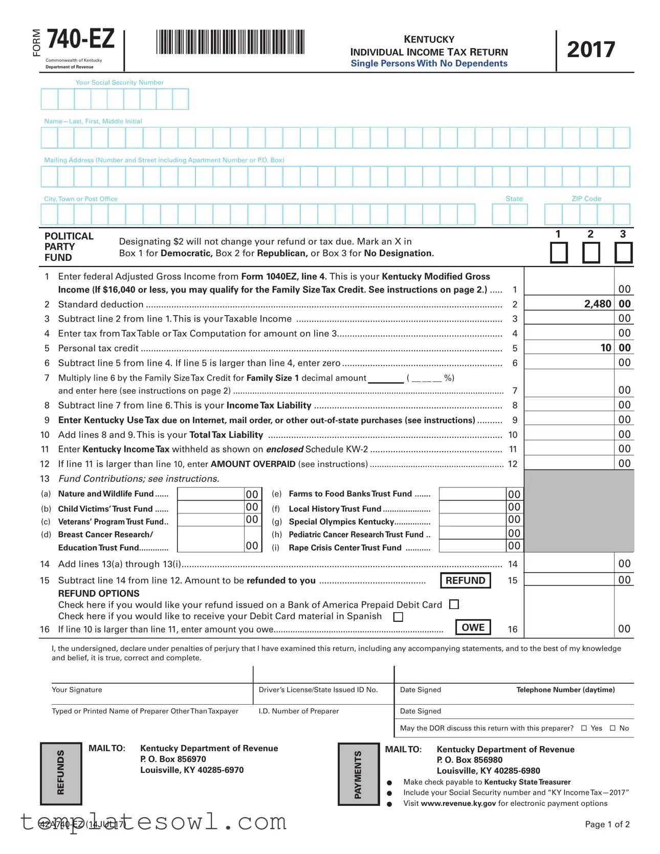 Fill Out Your Kentucky 740Ez Form