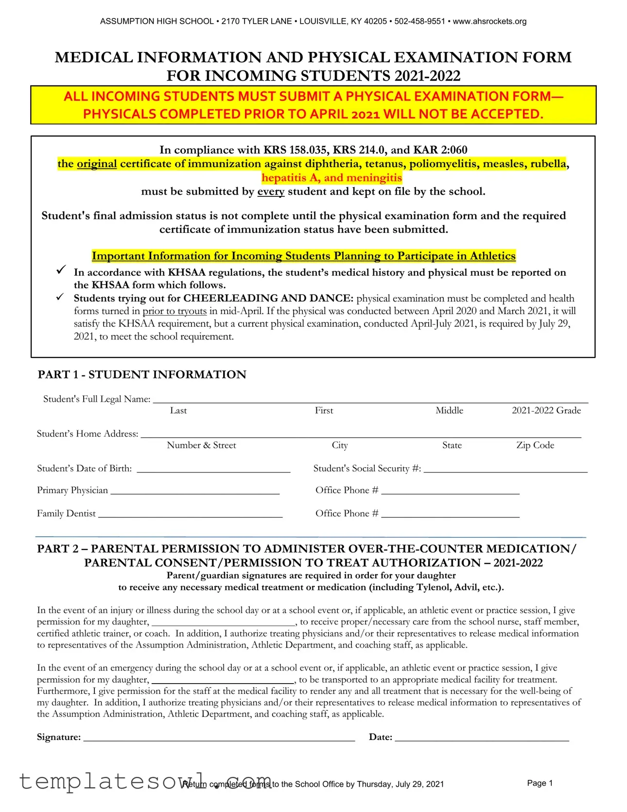 Fill Out Your Kentucky High School Sports Form