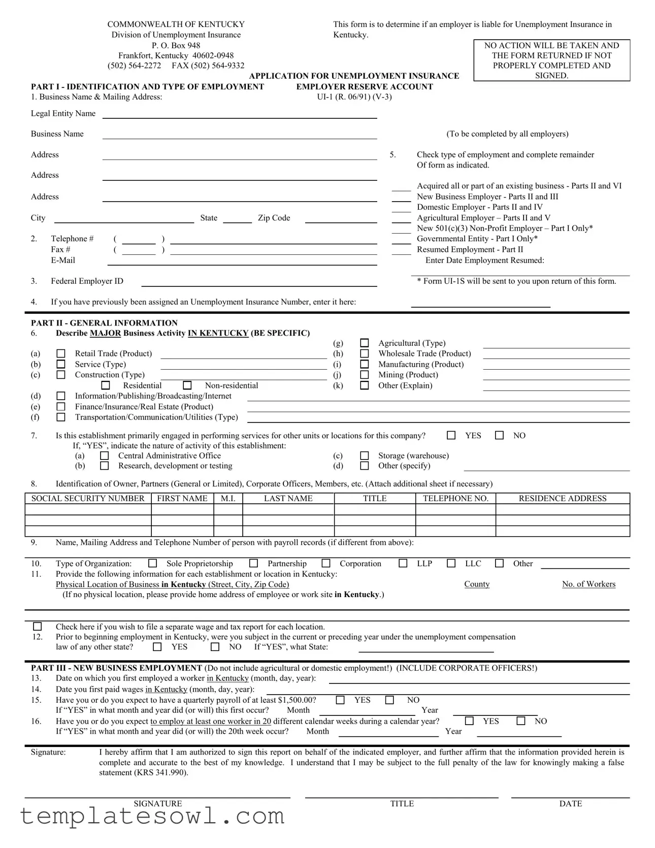Fill Out Your Kentucky Ui 1 Form