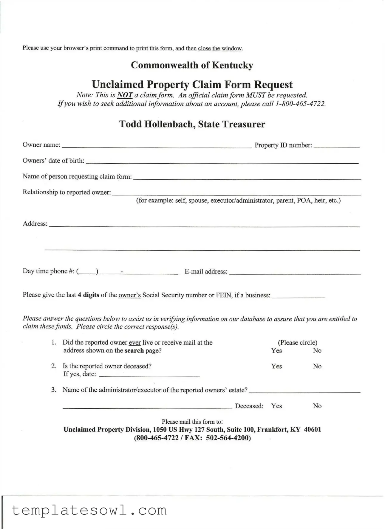 Fill Out Your Kentucky Unclaimed Property Reporting Form