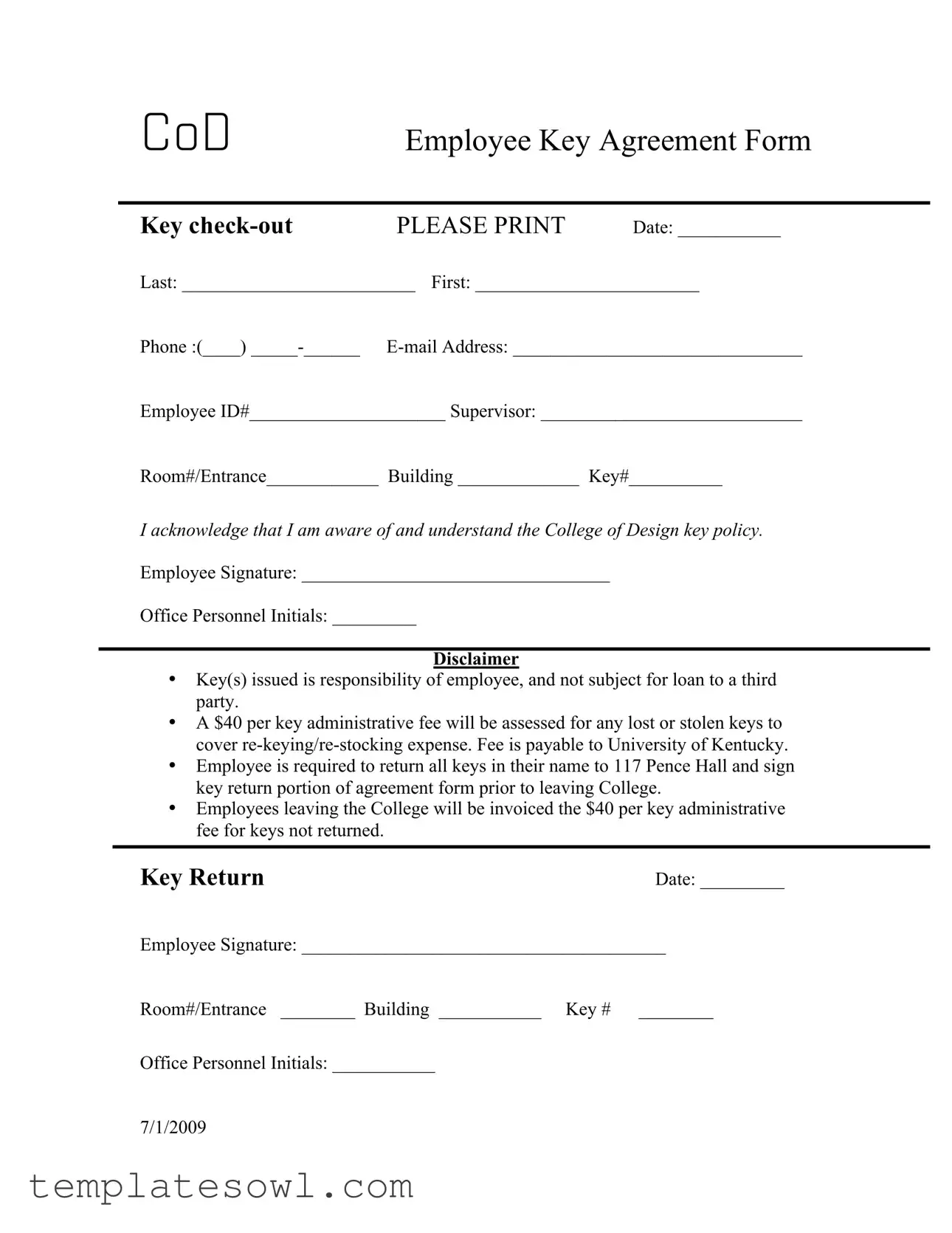 Fill Out Your Key Agreement Form