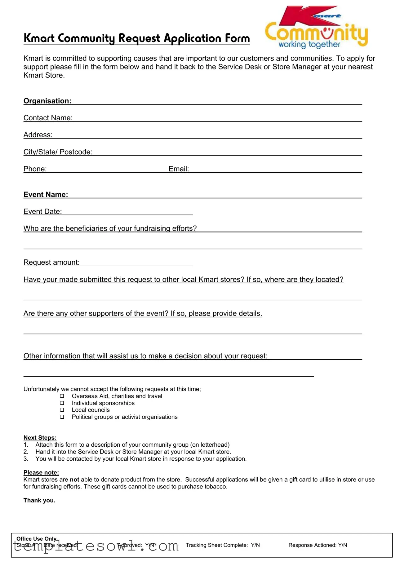 Fill Out Your Kmart Donation Request Form