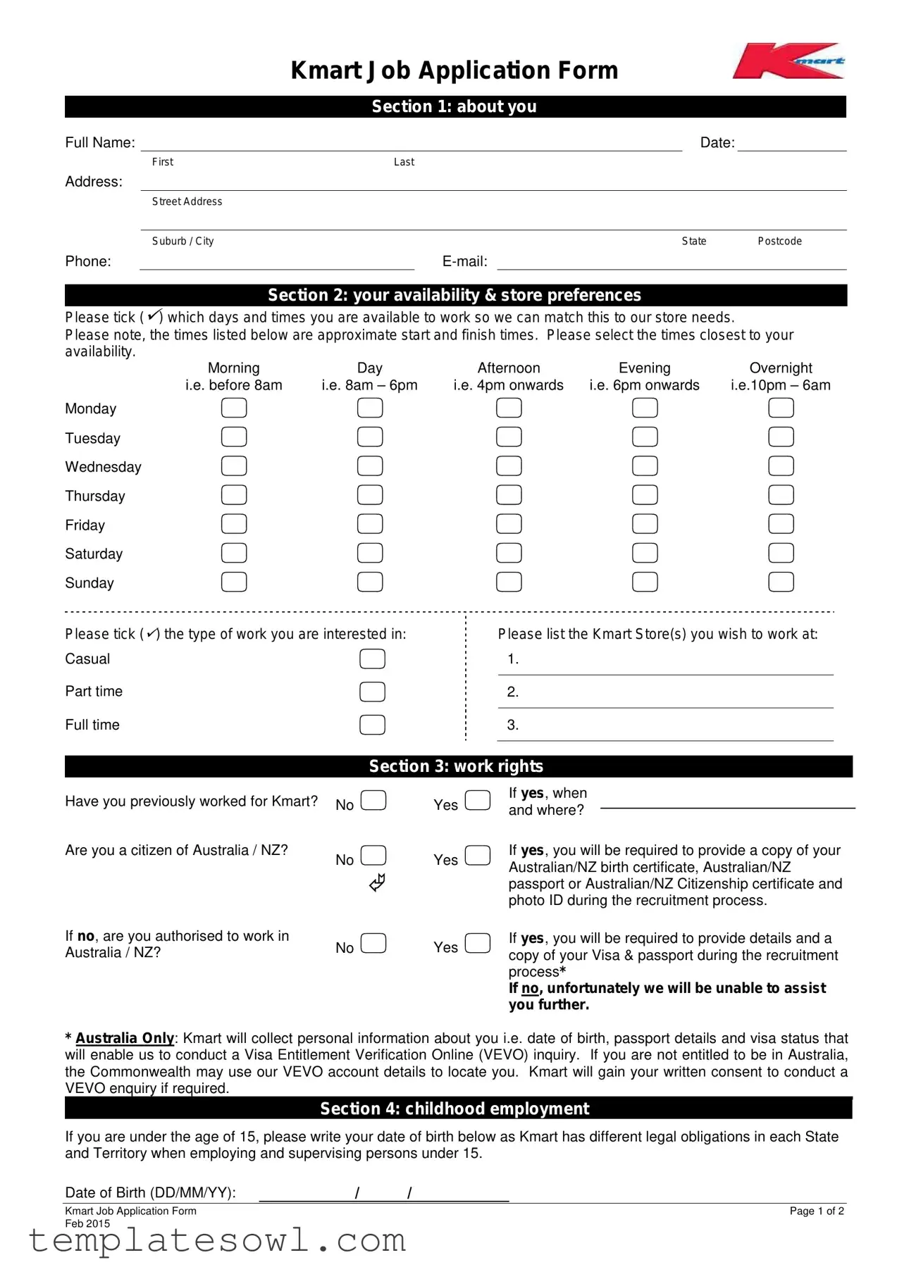 Fill Out Your Kmart Job Application Form
