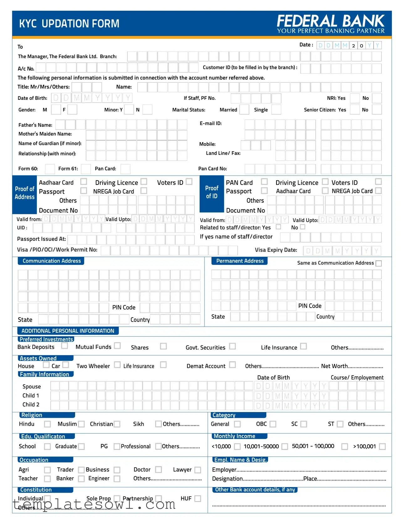 Fill Out Your Kyc Federal Bank Form