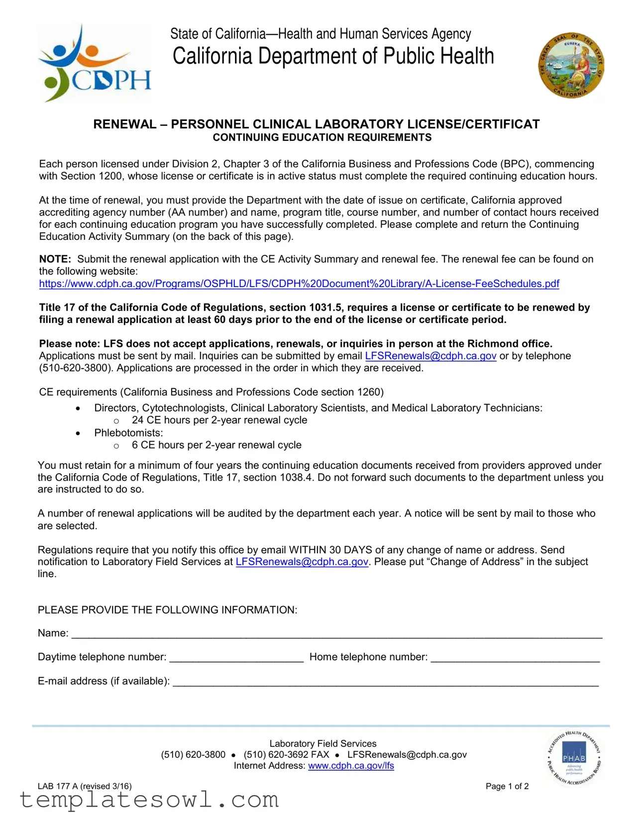 Fill Out Your Lab 177 Form