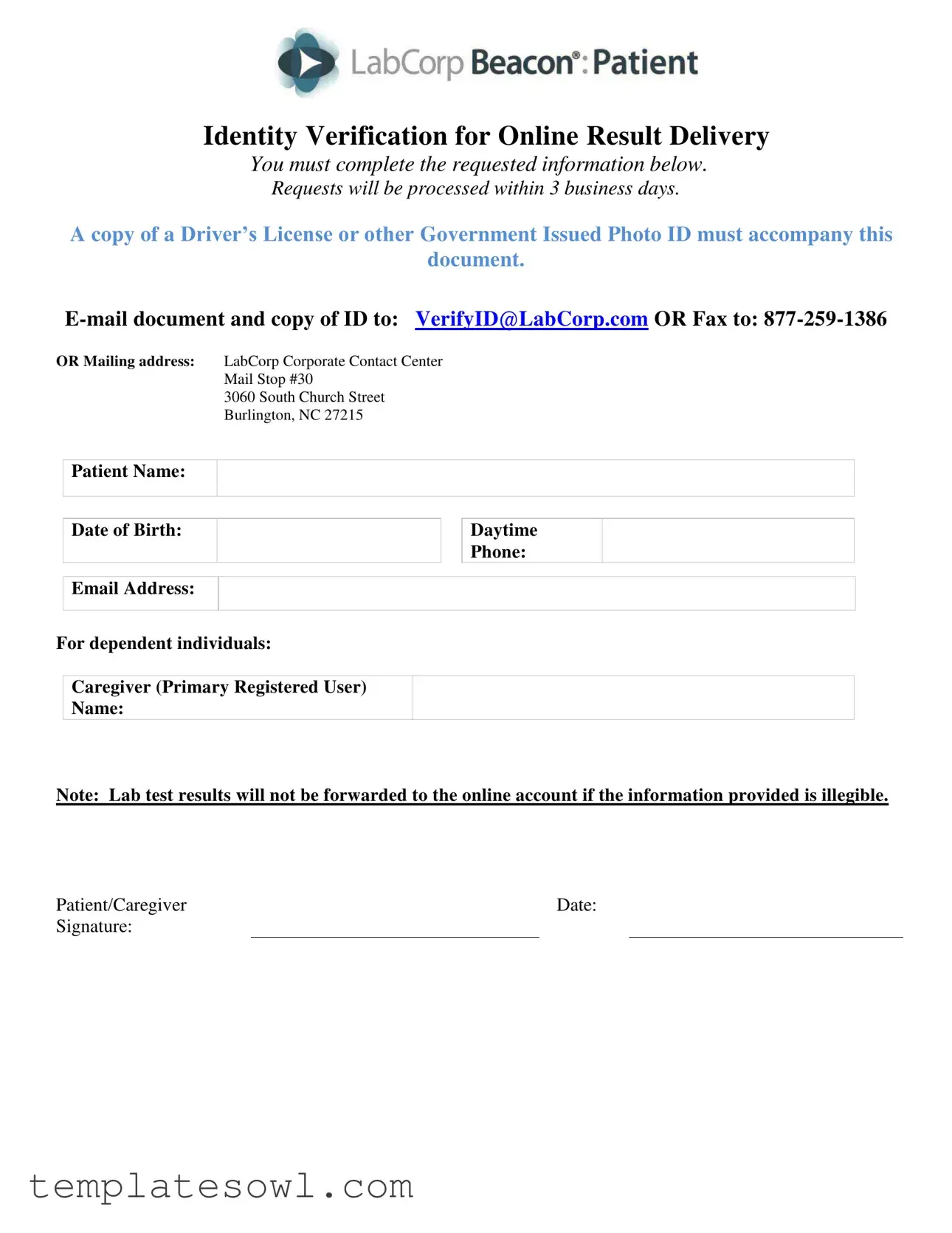 Fill Out Your Labcorp Verification Form