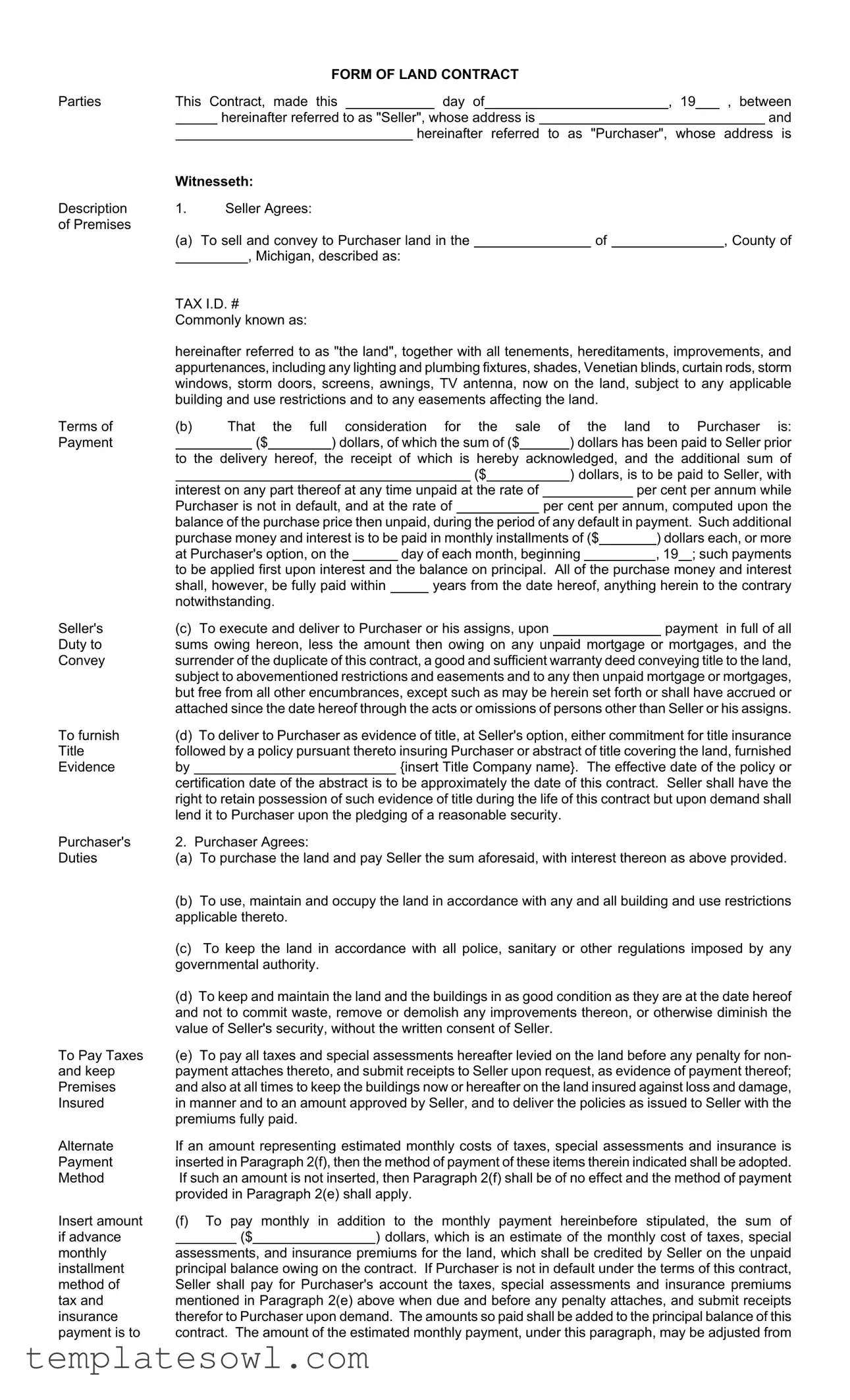 Fill Out Your Land Contract Form