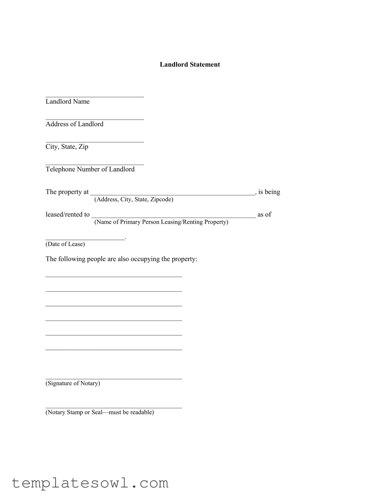 Fill Out Your Landlord Statement Form