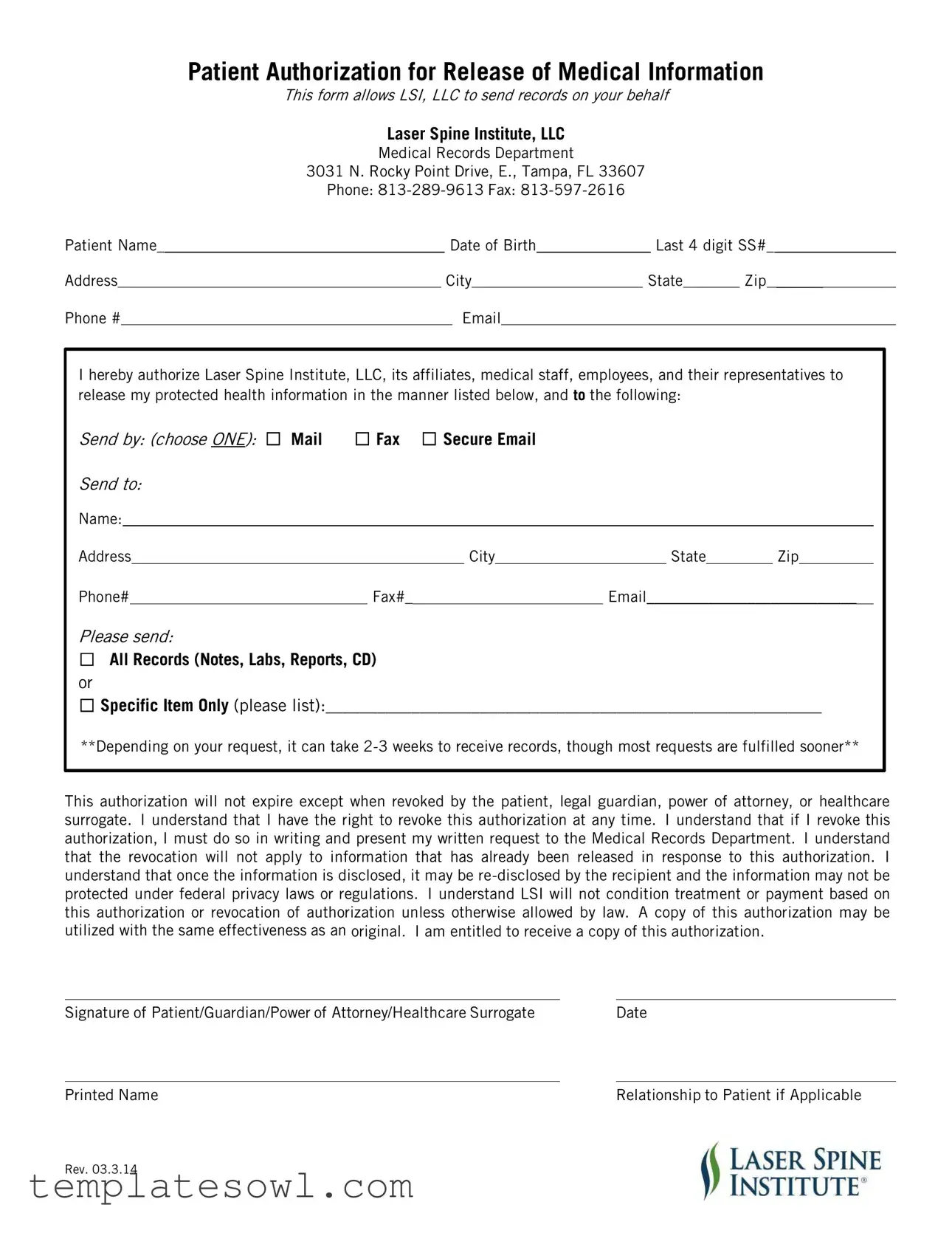 Fill Out Your Laser Spine Institute Form