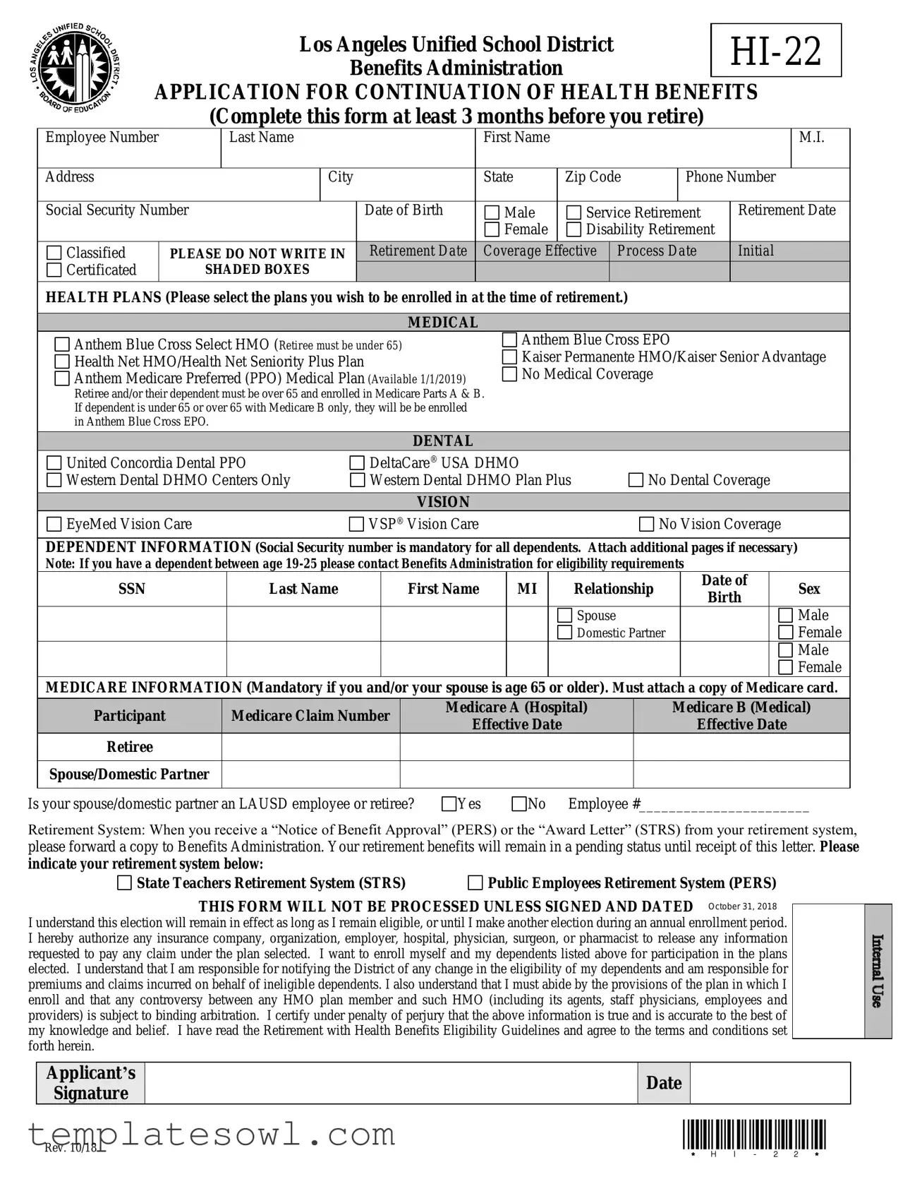 Fill Out Your Lausd Hi 22 Form