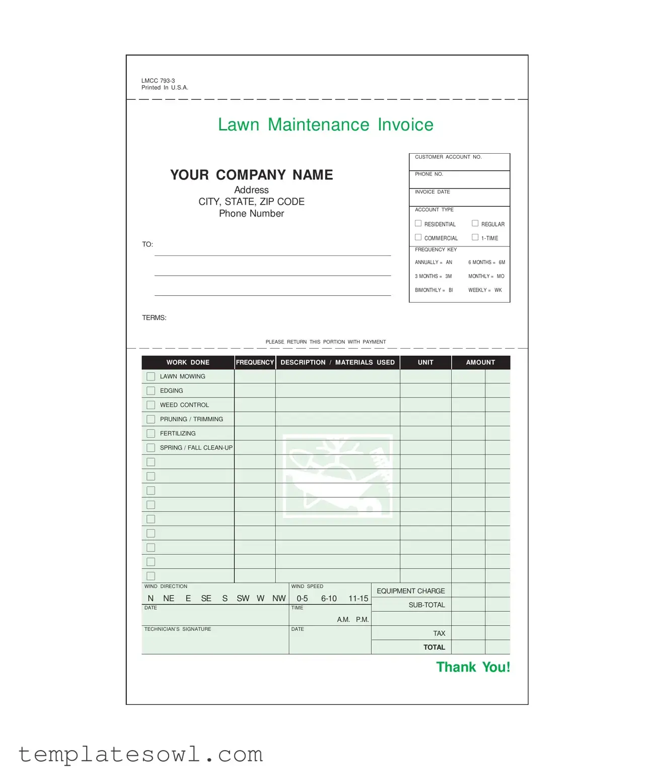 Fill Out Your Lawn Maintenance Invoice Form
