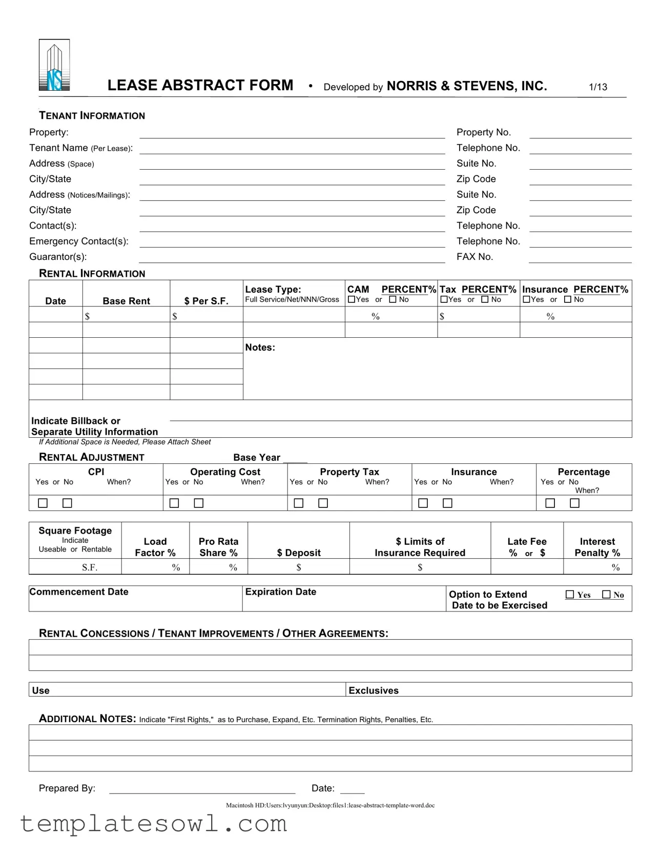 Fill Out Your Lease Abstract Form