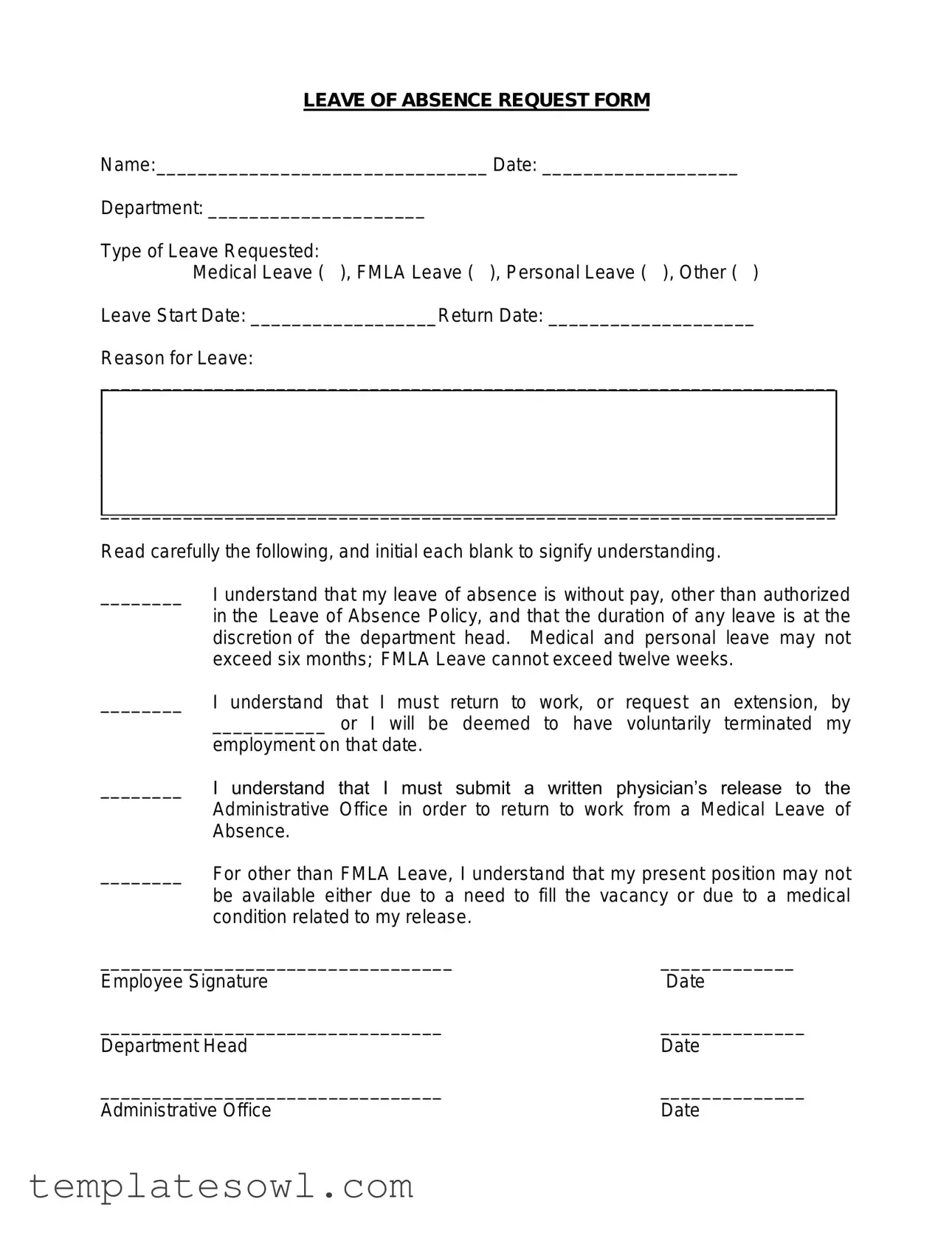 Fill Out Your Leave Of Absence Request Form