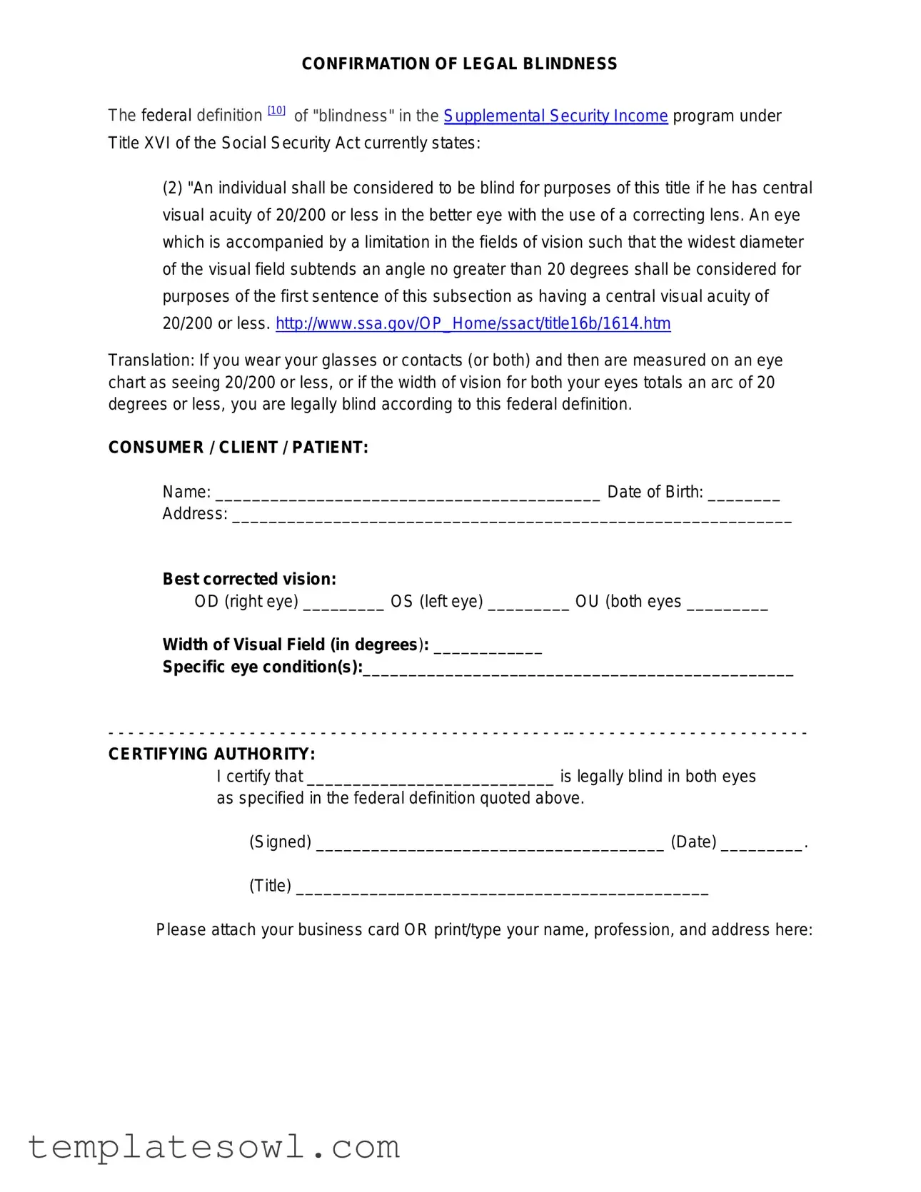 Fill Out Your Legal Blindness Form