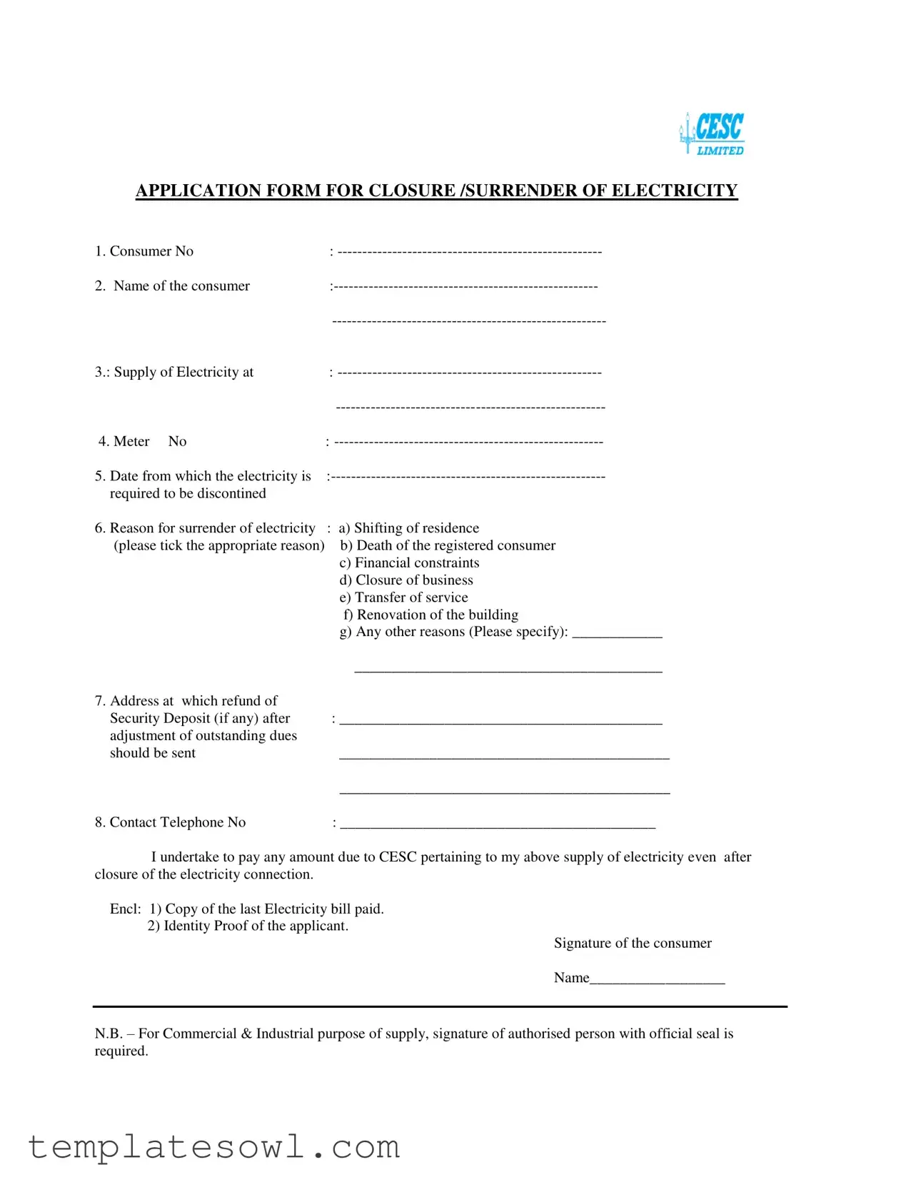 Fill Out Your Letter For Disconnection Of Electricity Meter Form