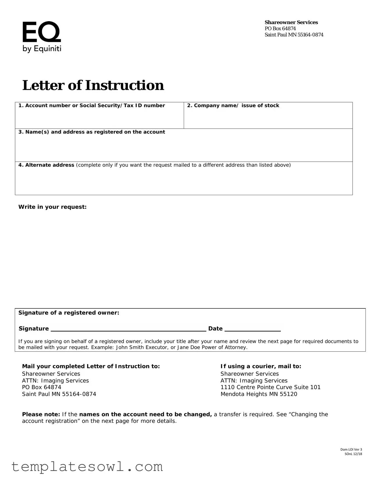 Fill Out Your Letter Of Instruction Form