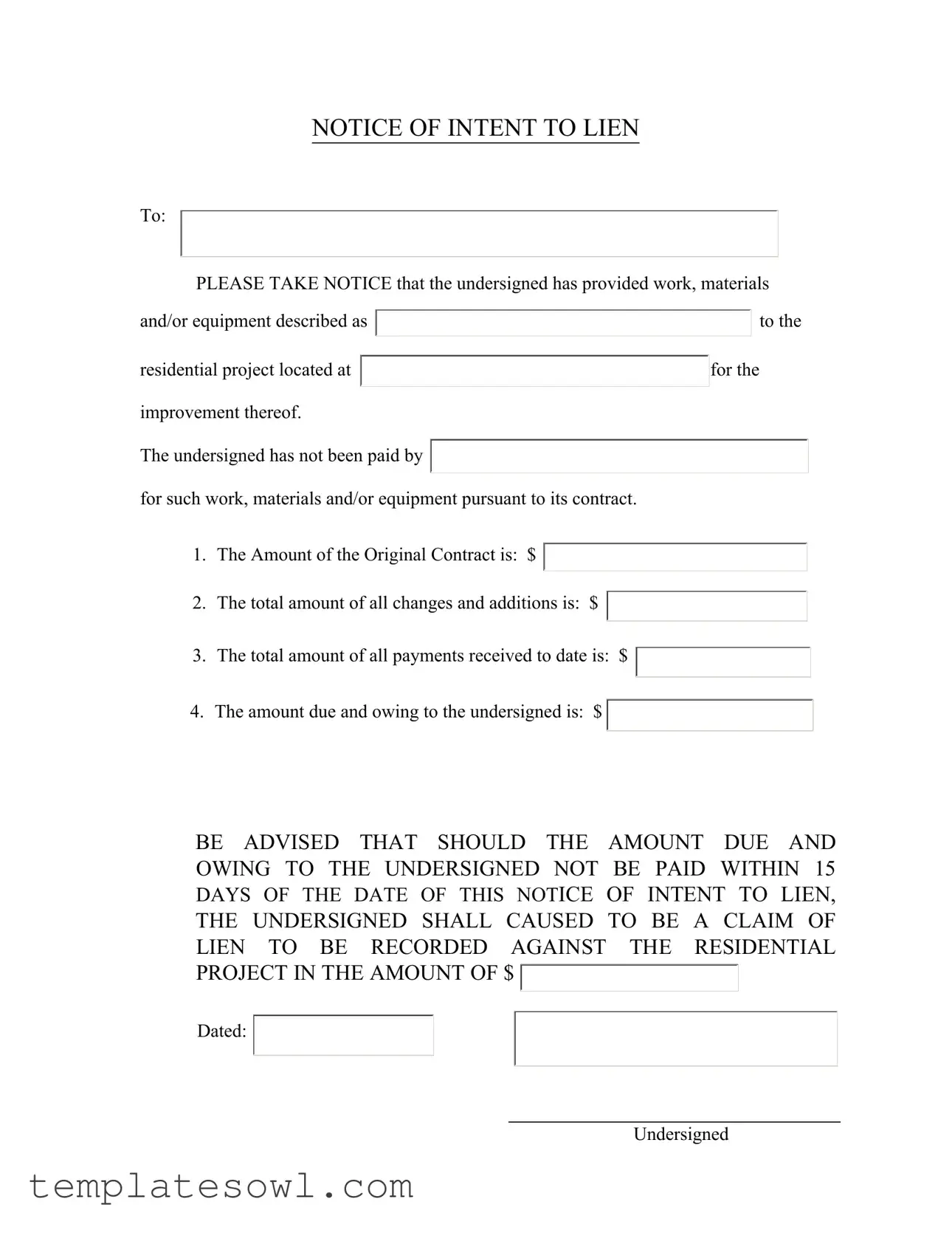 Fill Out Your Letter Of Lien Form