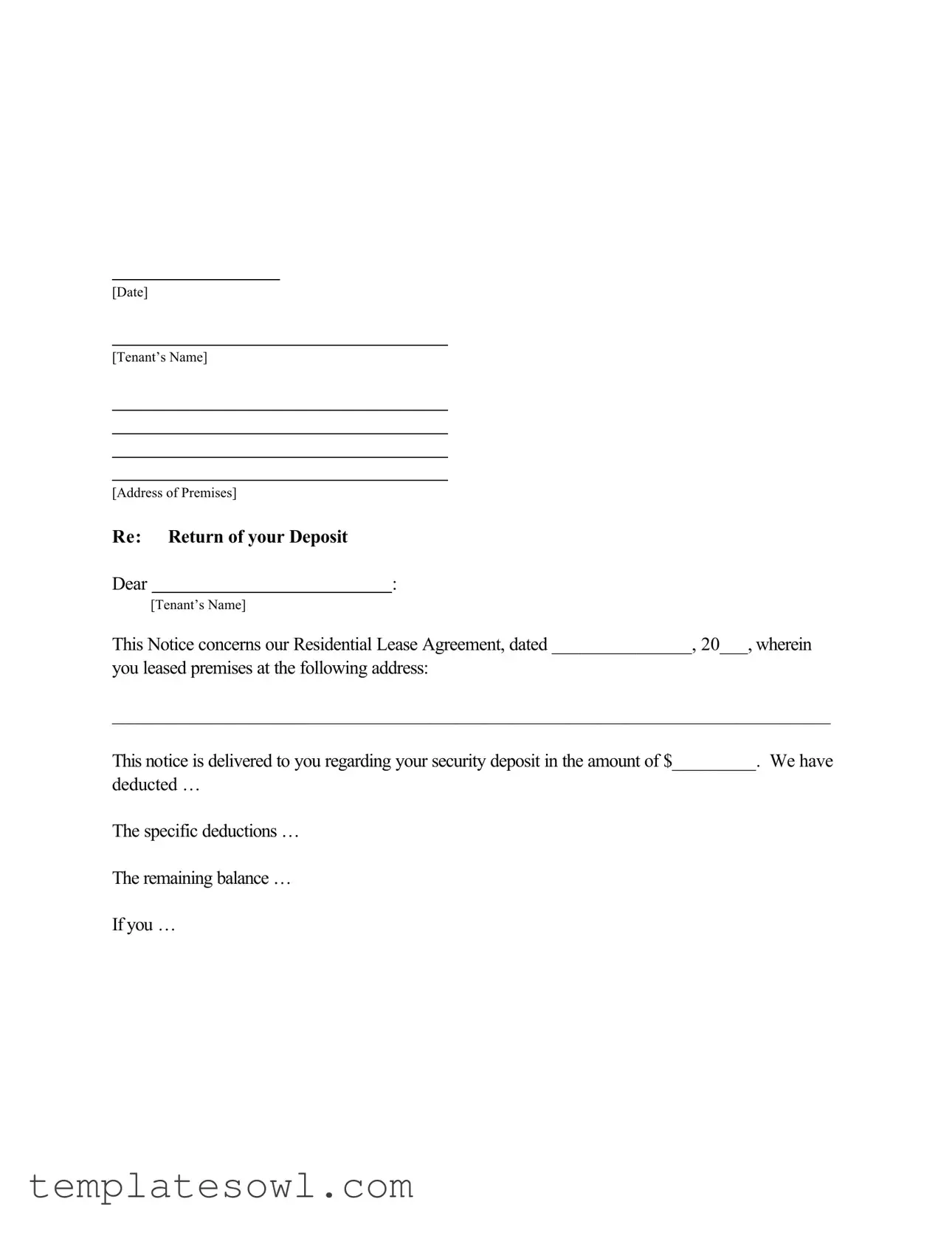 Fill Out Your Letter Refund Of Security Deposit Form
