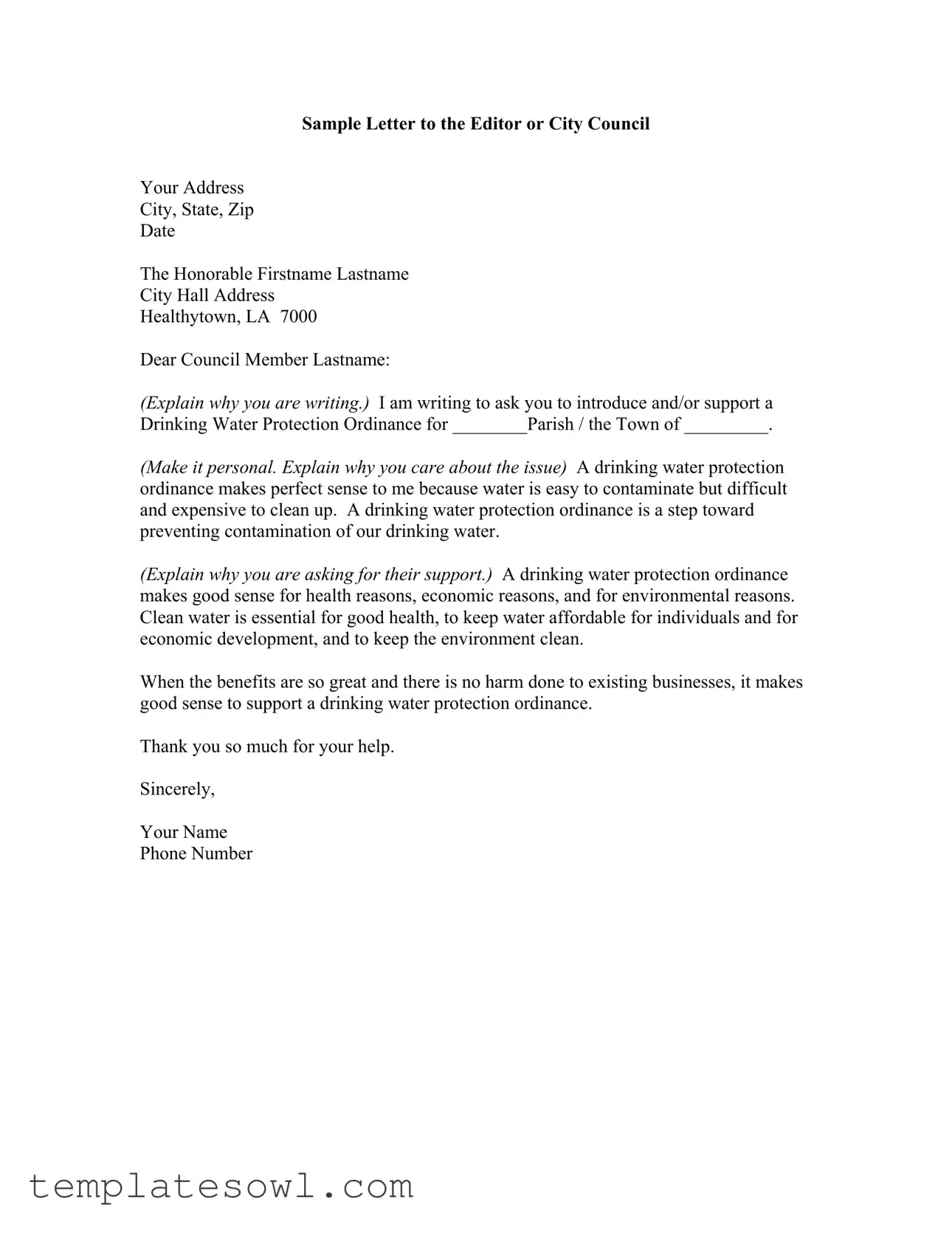 Fill Out Your Letter To City Council Form