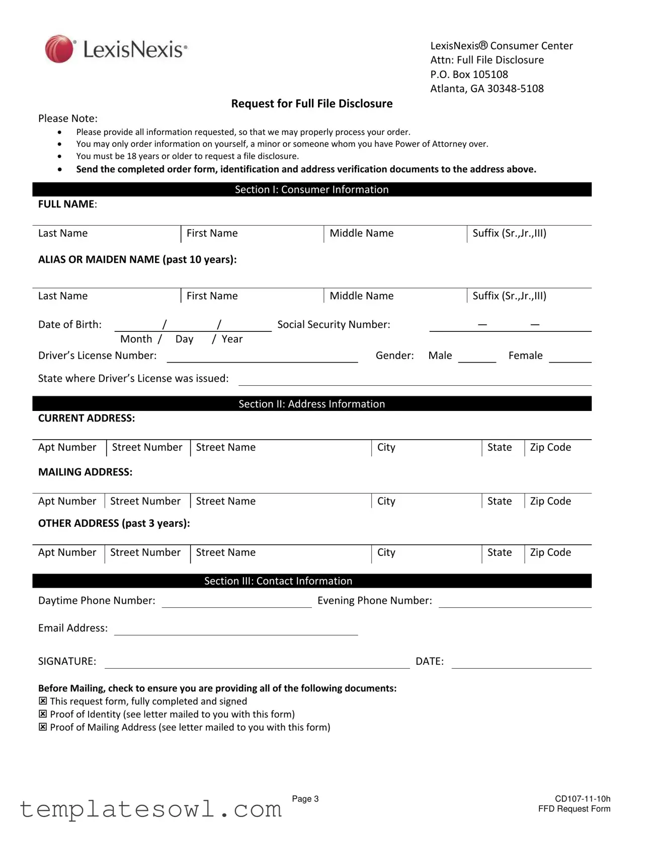 Fill Out Your Lexisnexis File Form