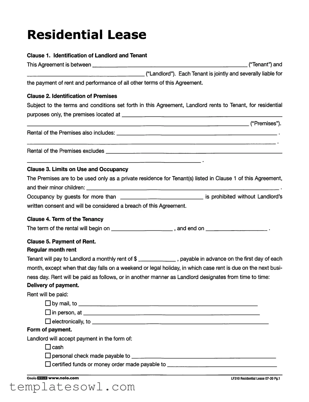 Fill Out Your Lf310 Residential Lease Form