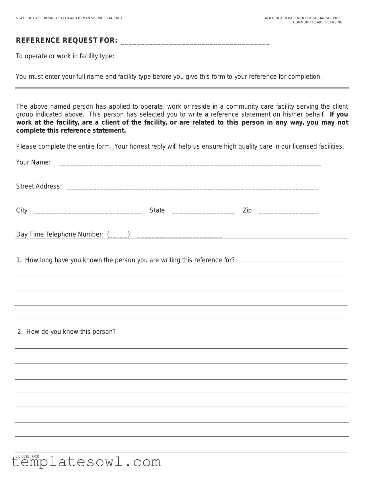 Fill Out Your Lic 301E Form