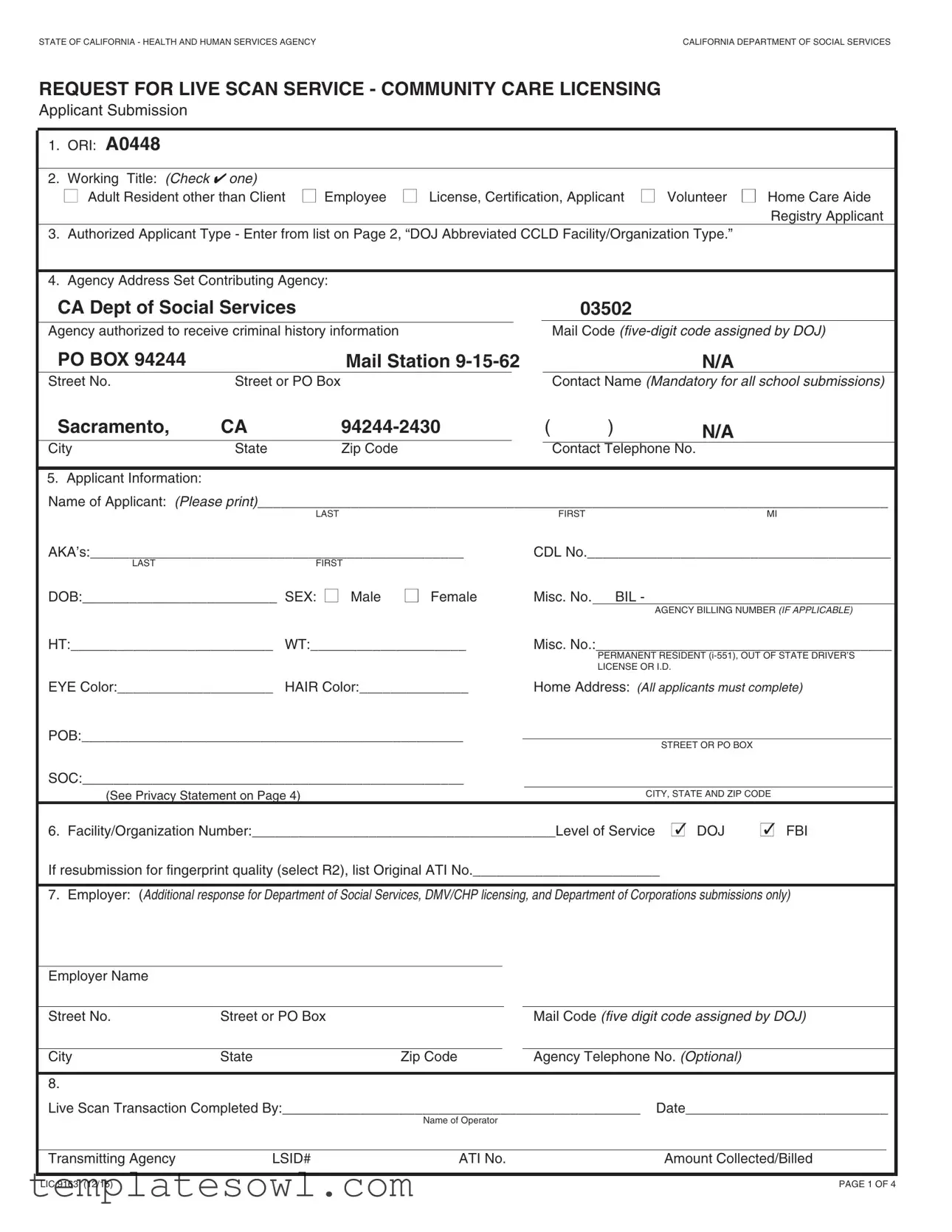 Fill Out Your Lic 9163 Facility Number Form