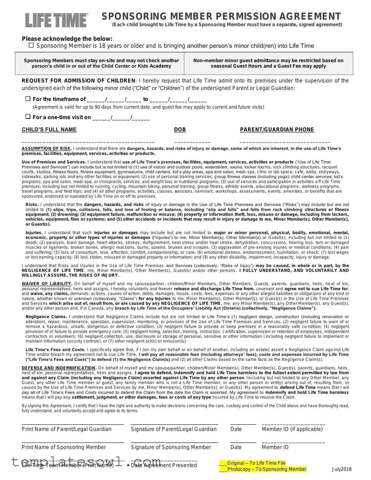 Fill Out Your Lifetime Fitness Form