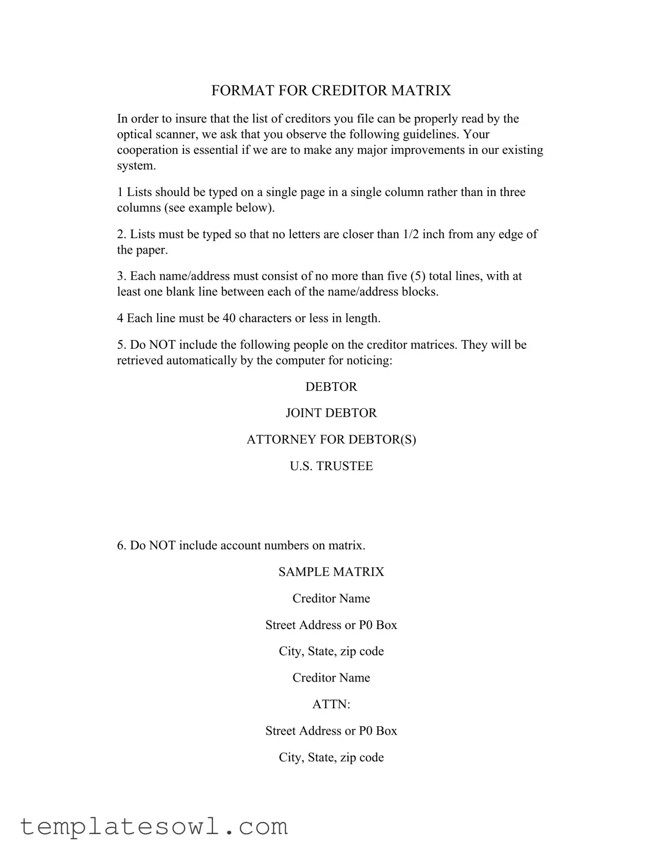 Fill Out Your List Of Creditors Form