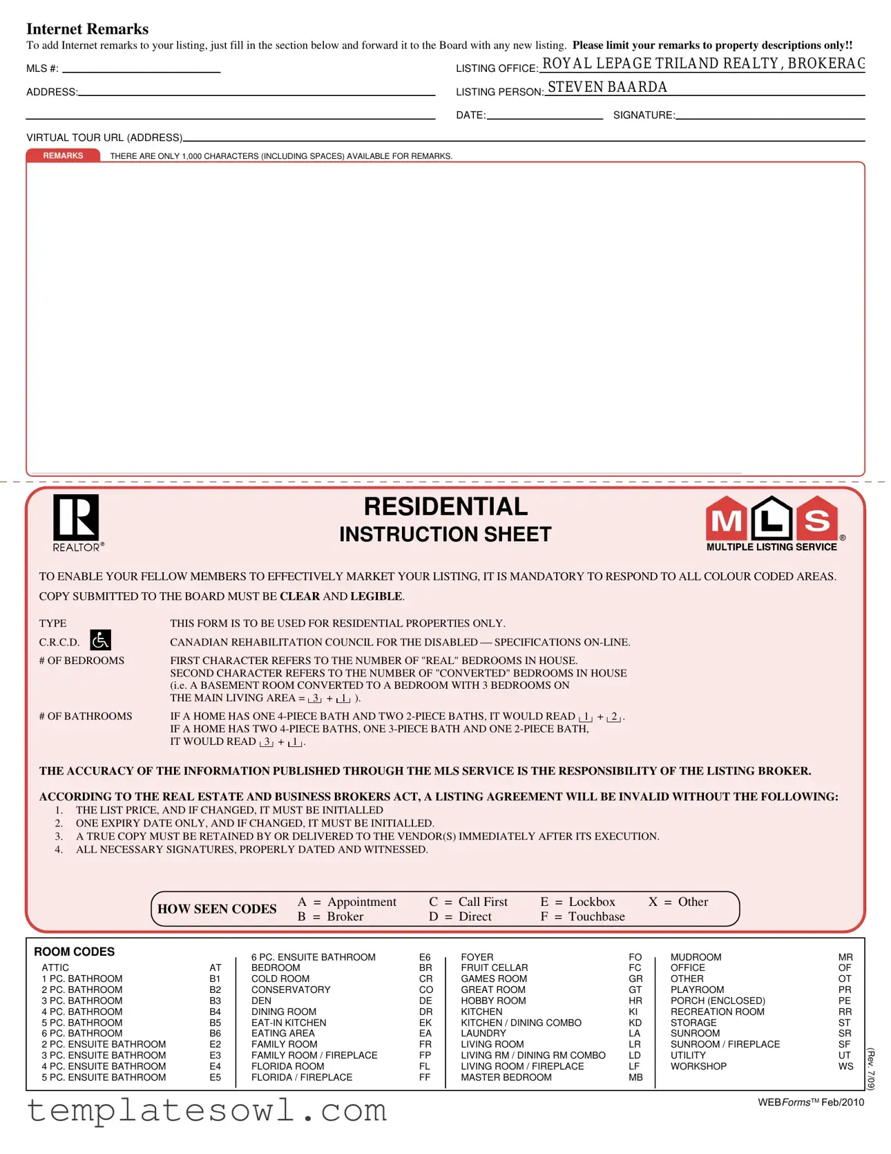 Fill Out Your Listing Sheet Form
