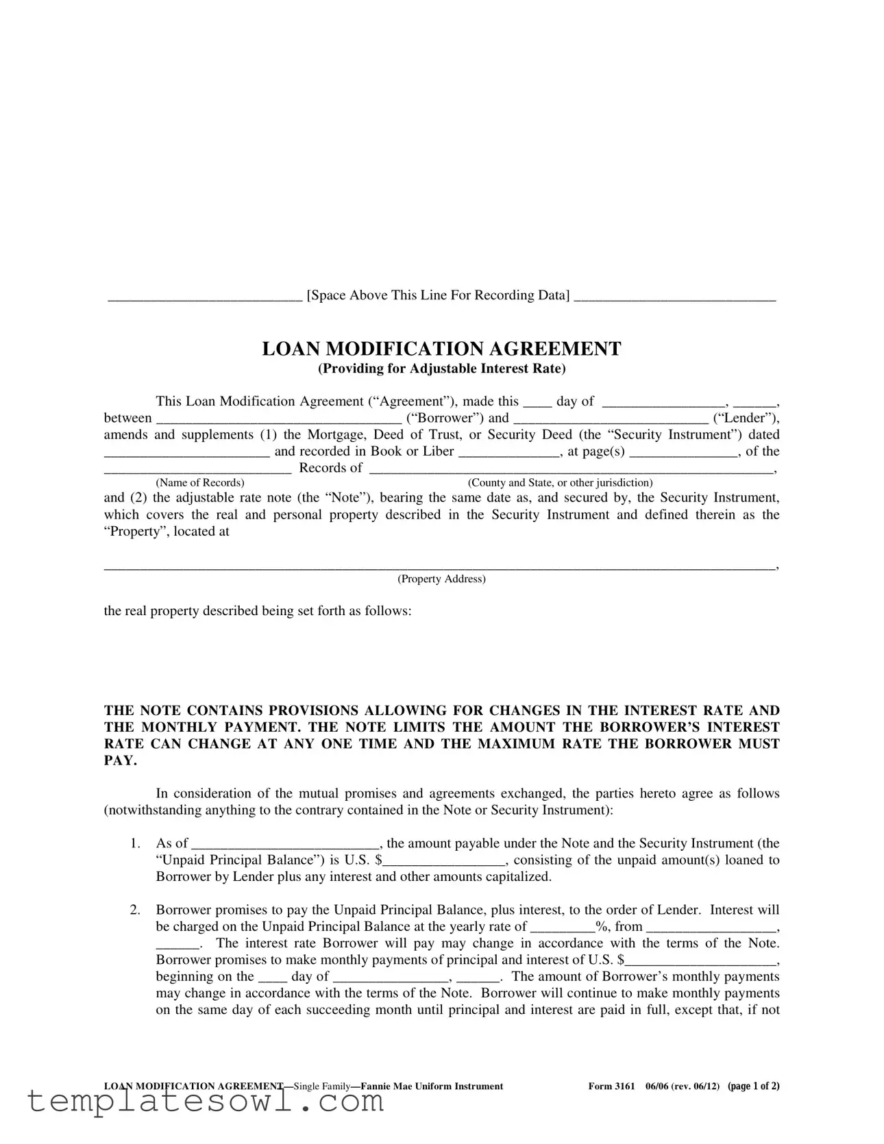 Fill Out Your Loan Modification Agreement Form