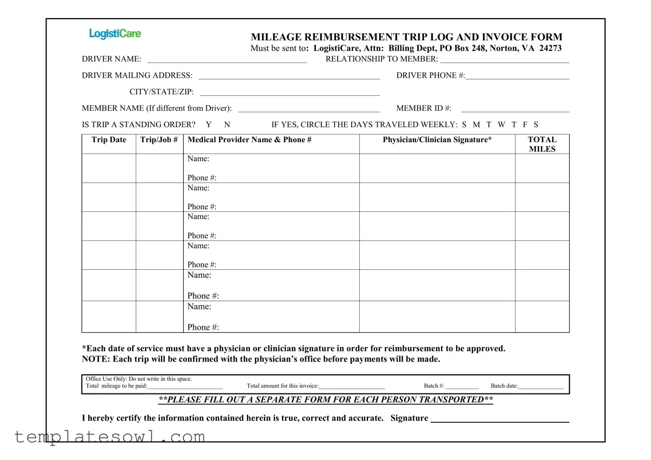 Fill Out Your Logisticare Mileage Reimbursement Form