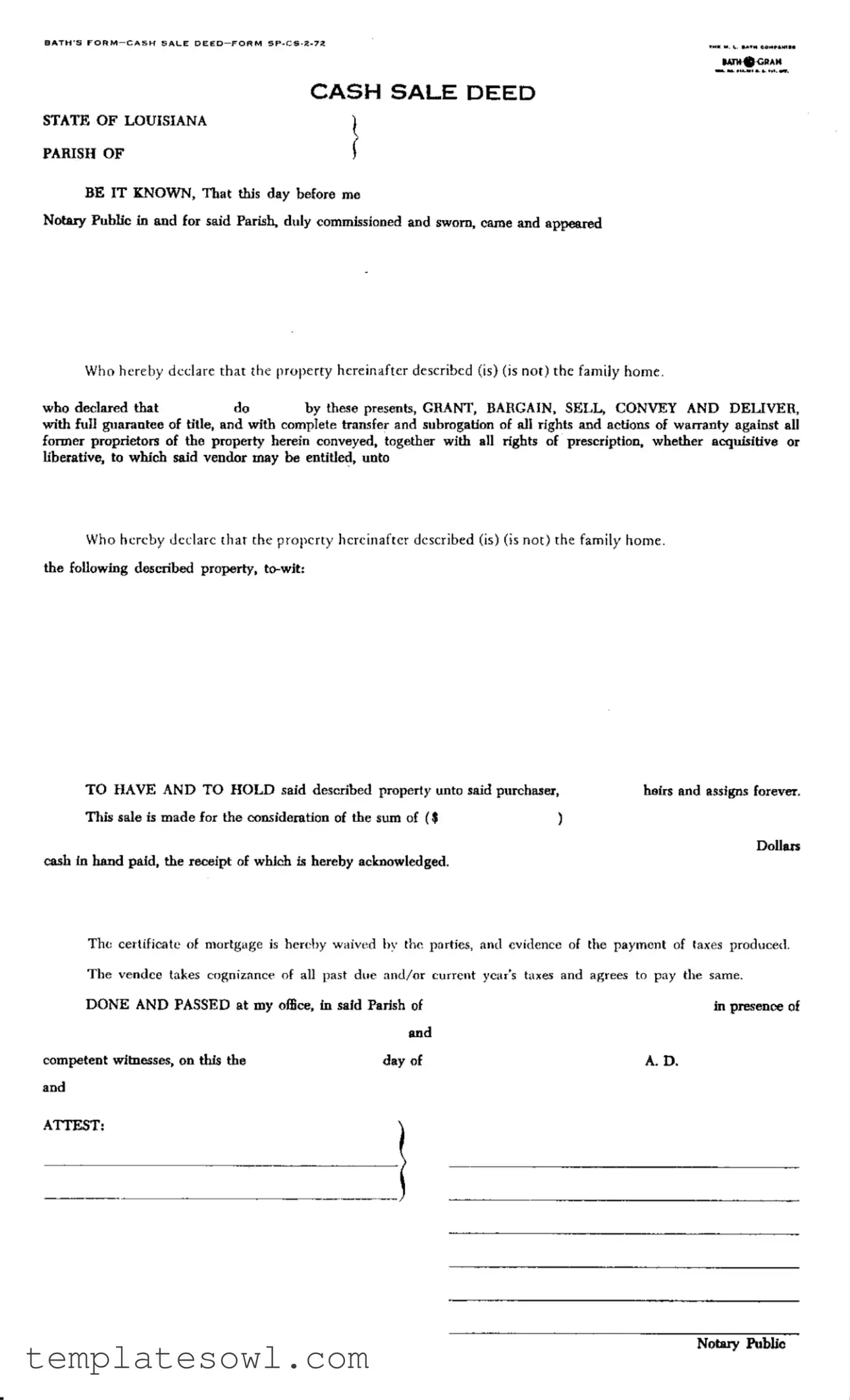 Fill Out Your Louisiana Land Cash Sale Form