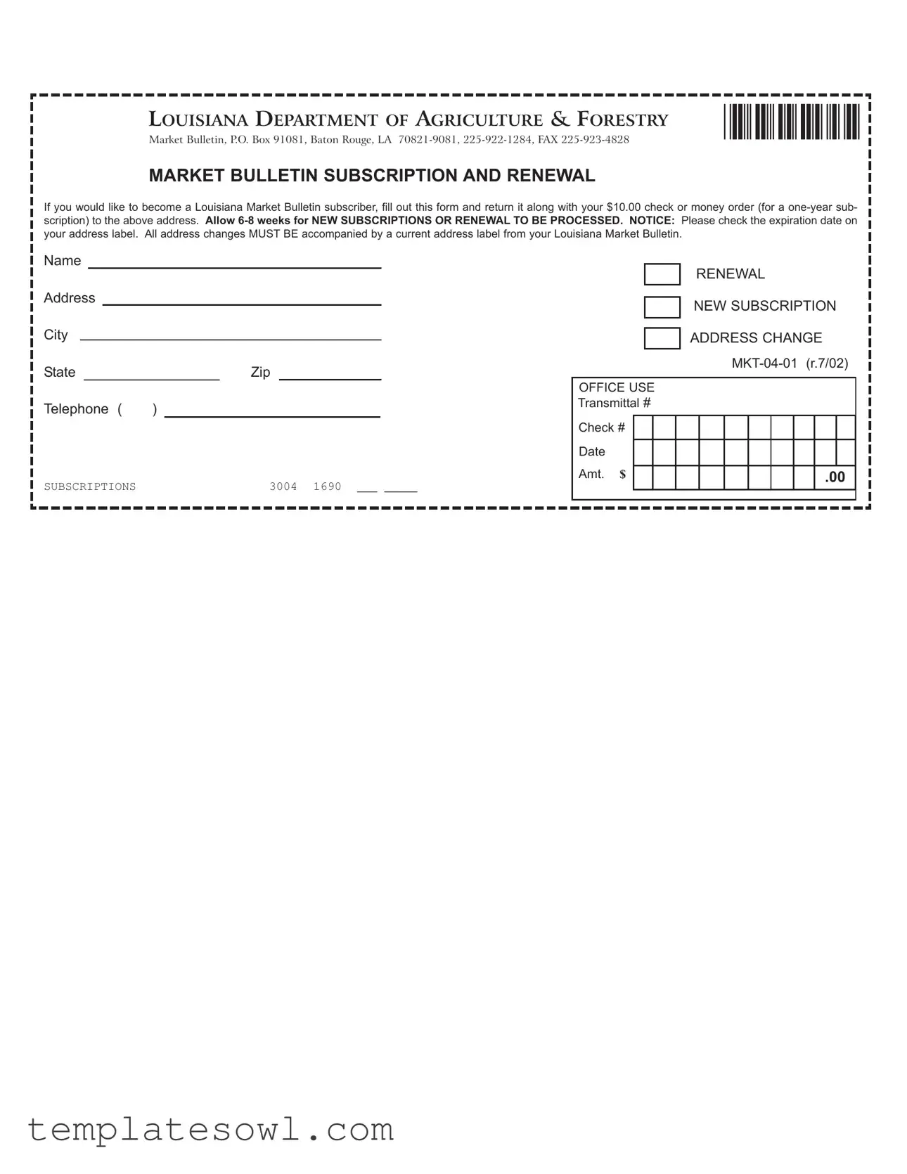 Fill Out Your Louisiana Market Bulletin Form