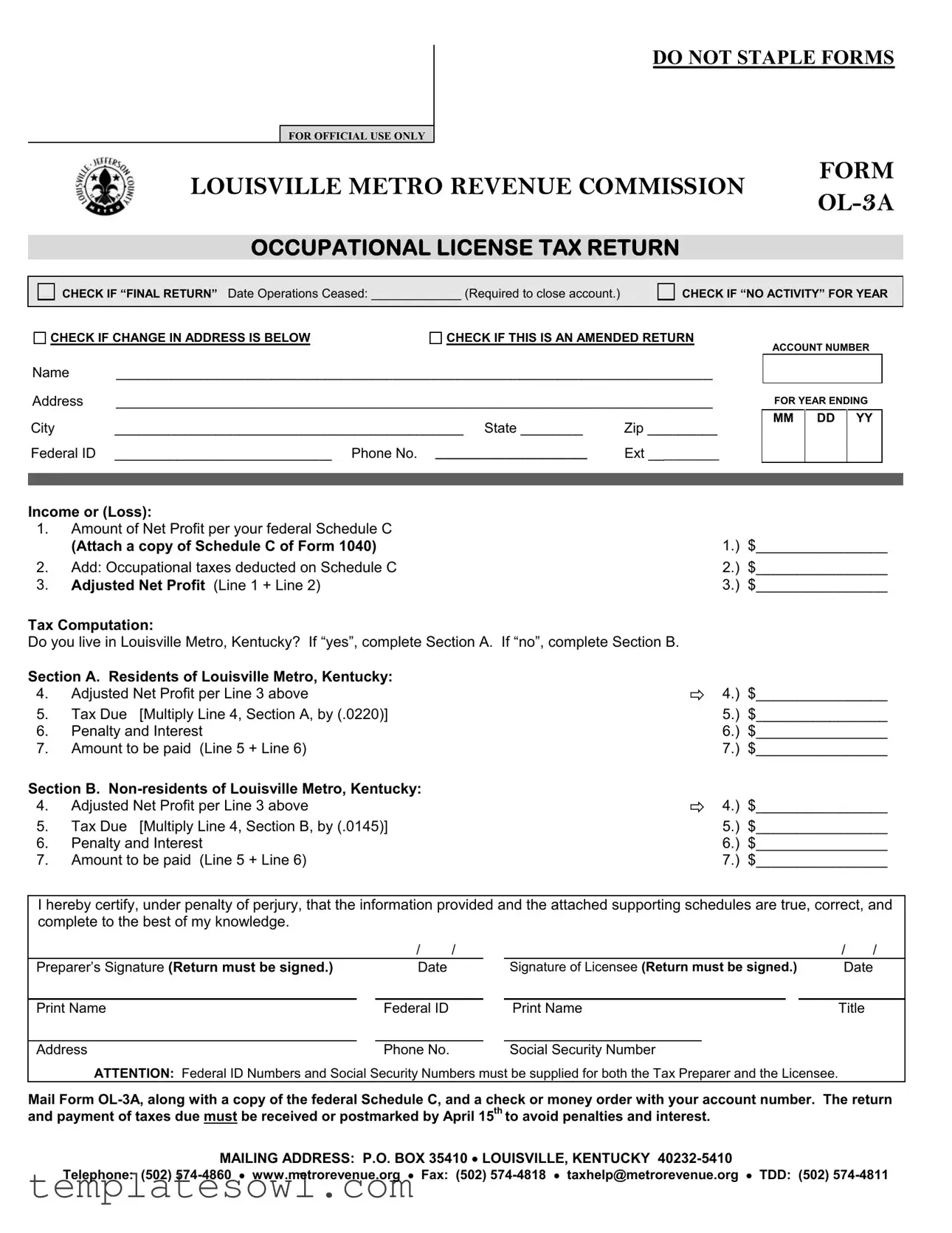 Fill Out Your Louisville Metro Ol 3 Form