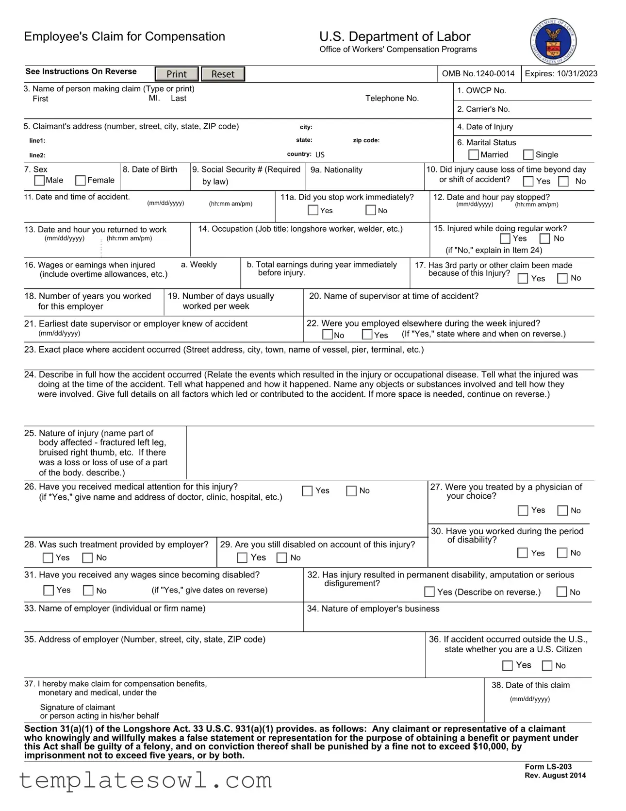 Fill Out Your Ls 203 Form