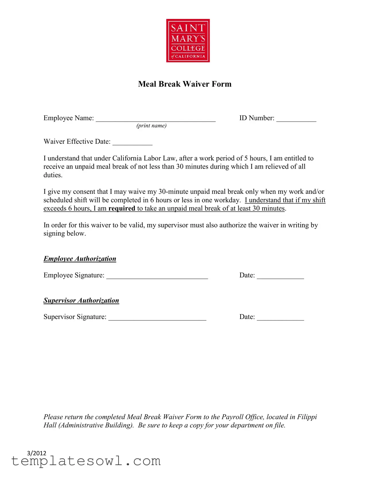 Fill Out Your Lunch Break Waiver Form