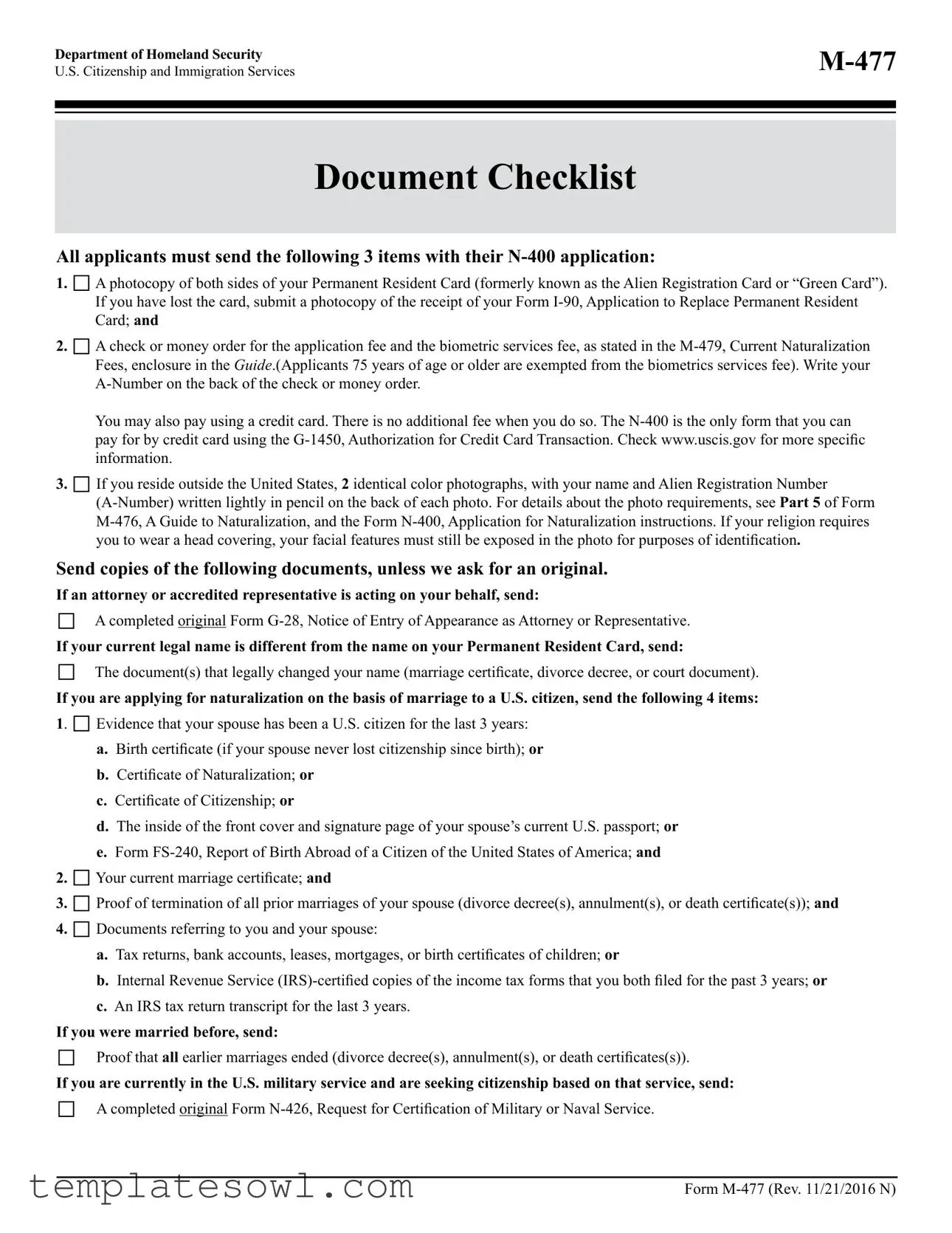 Fill Out Your M477 Document Checklist Form