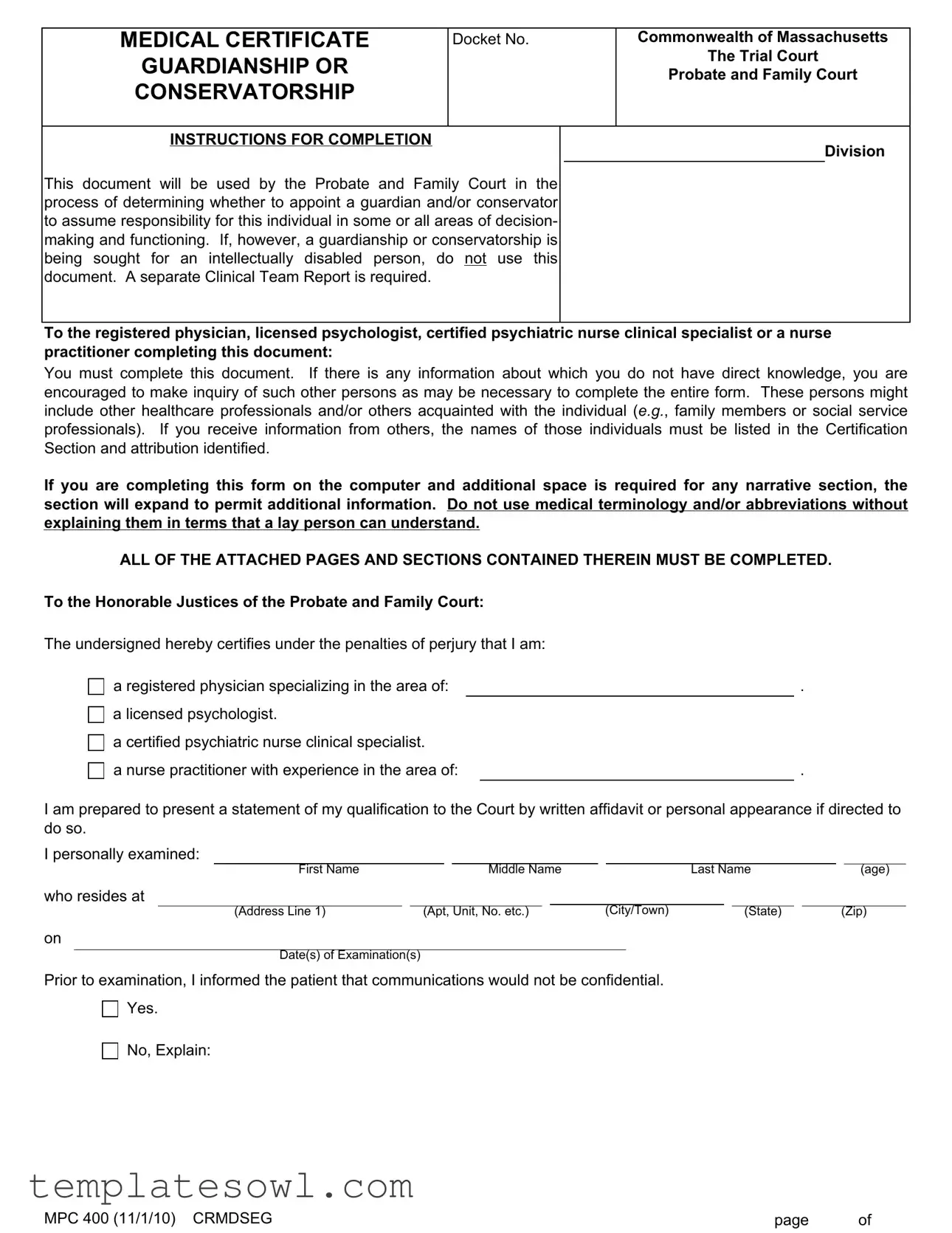 Fill Out Your Ma Medical Certificate Form