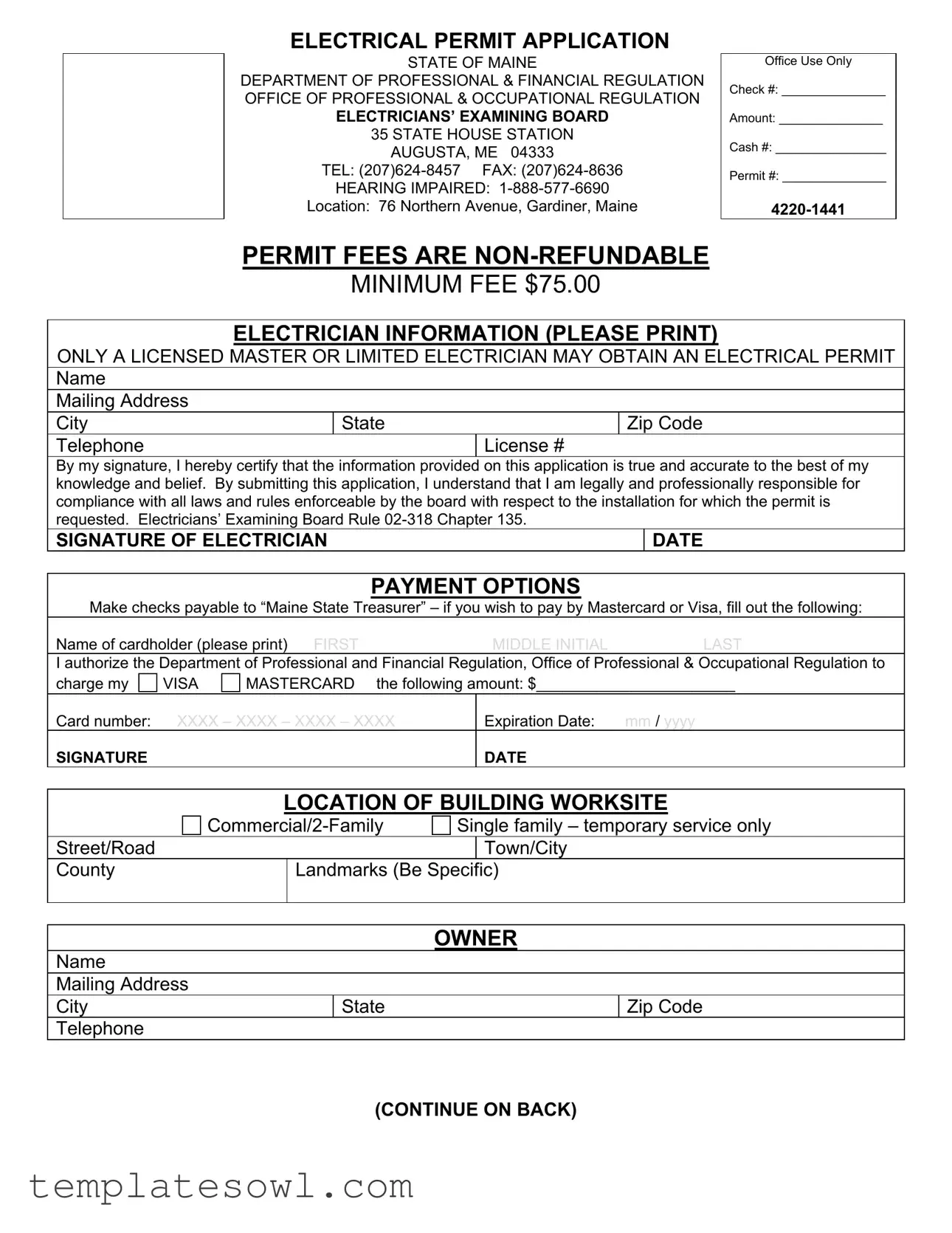 Fill Out Your Maine Electrical Permit Form