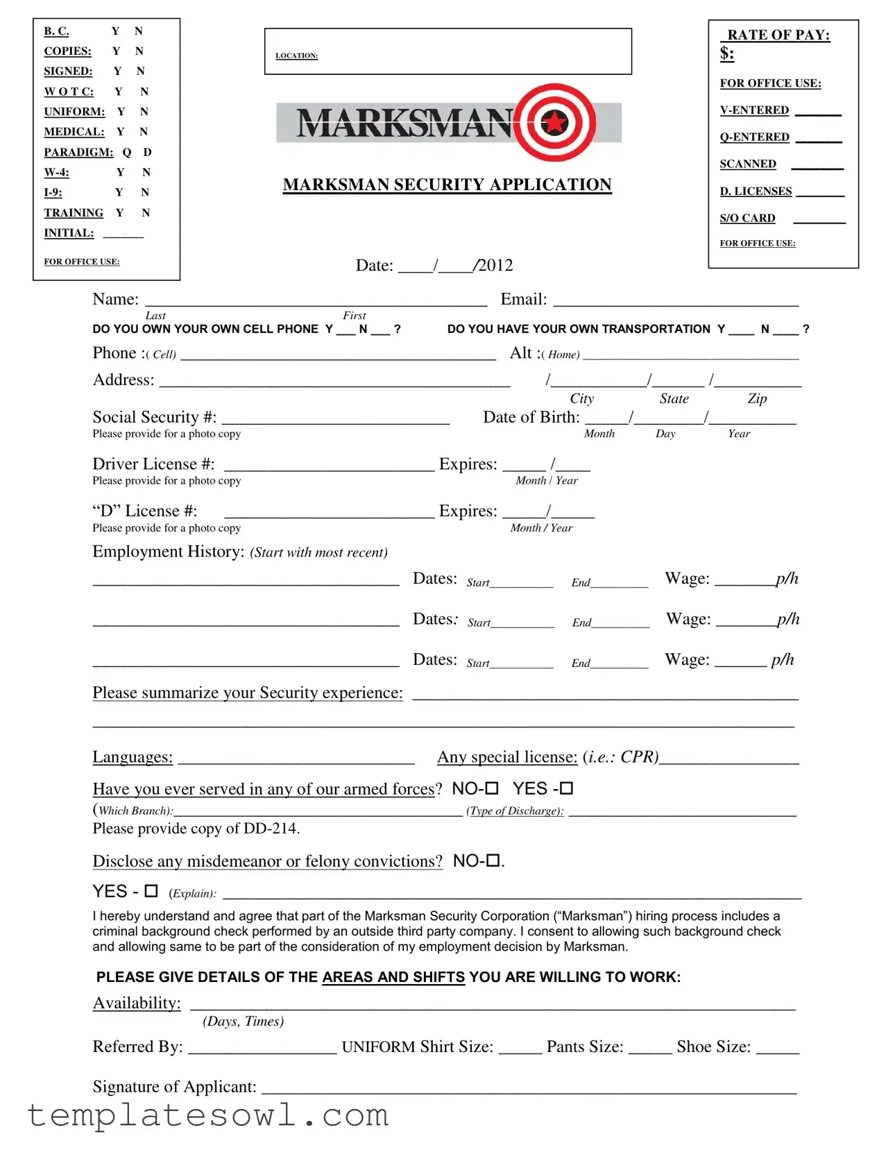 Fill Out Your Marksman Security Form
