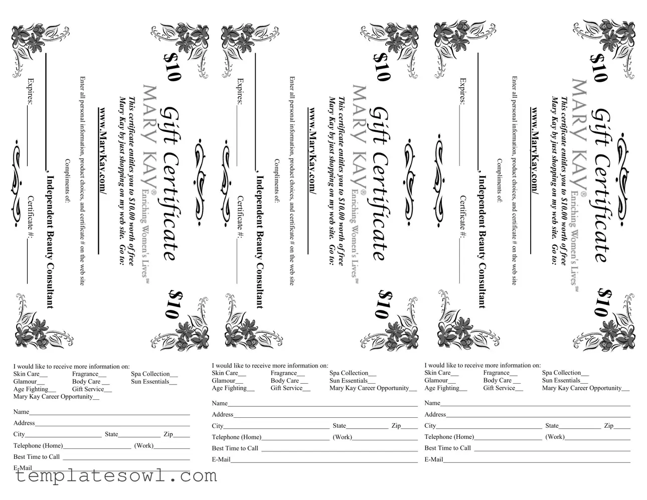 Fill Out Your Mary Kay Gift Certificate Form