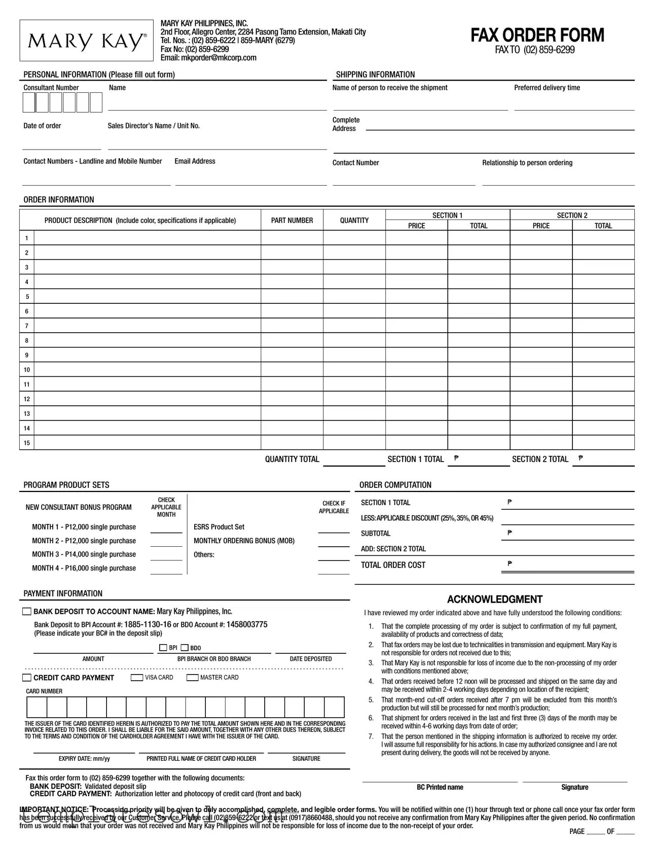 Fill Out Your Mary Kay Order Form