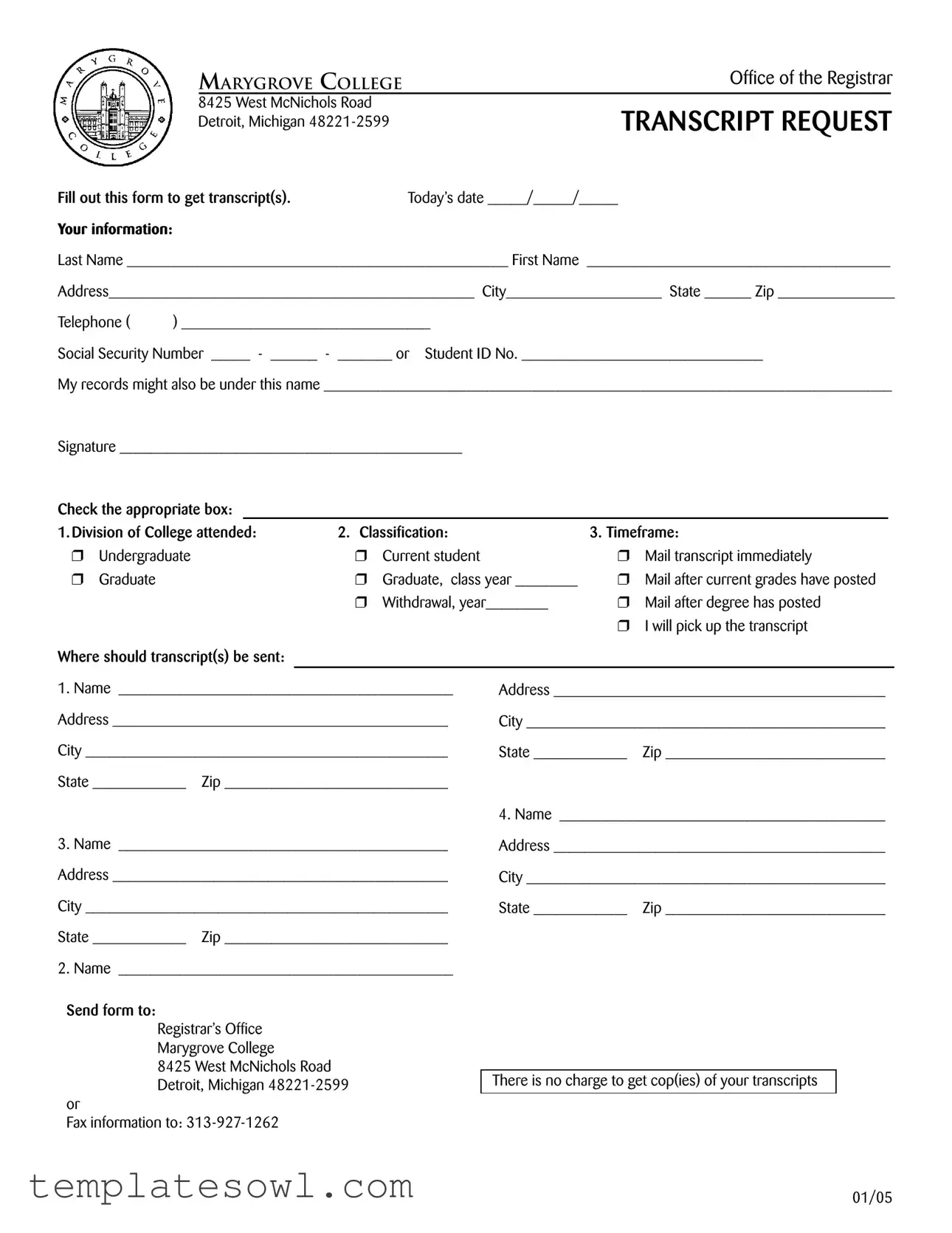 Fill Out Your Marygrove Transcript Request Form