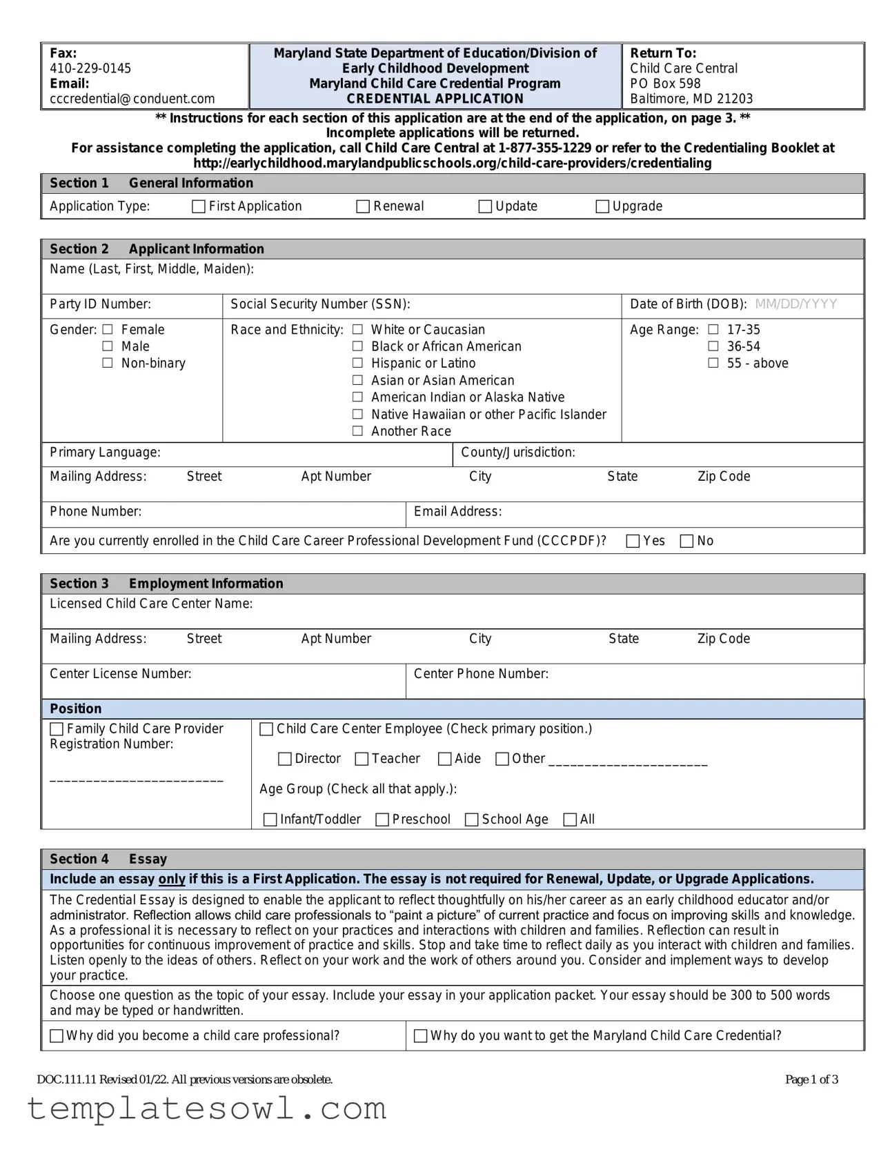 Fill Out Your Maryland Credentialing Application Form