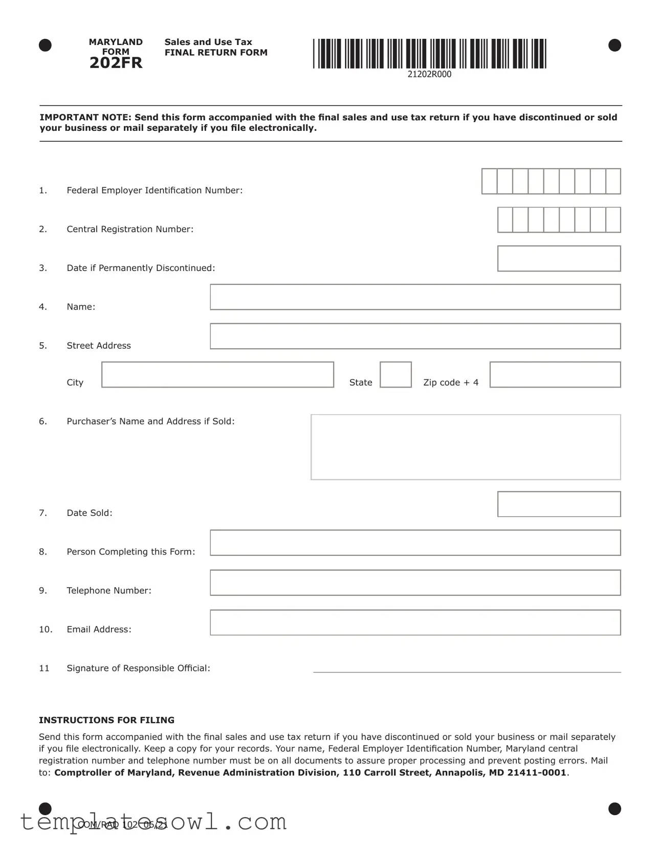 Fill Out Your Maryland Sales Use Tax 202 Form