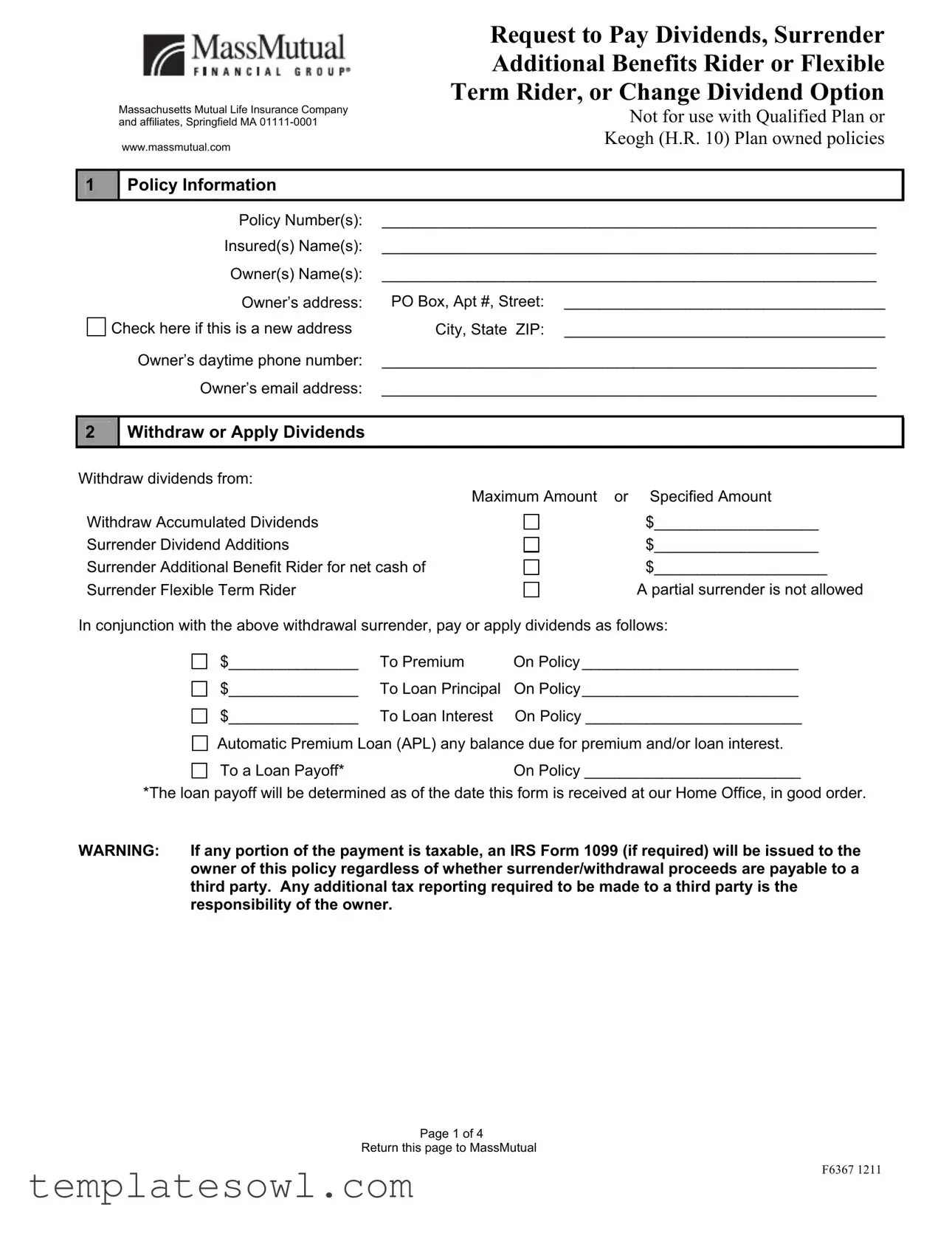 Fill Out Your Mass Mutual Policy Surrender Form