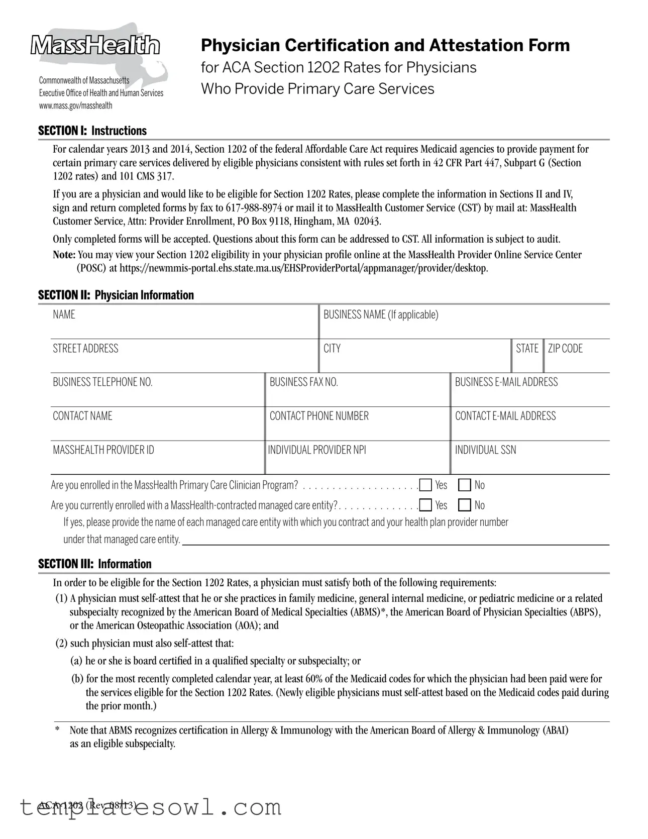 Fill Out Your Massachusetts Aca 1202 Form
