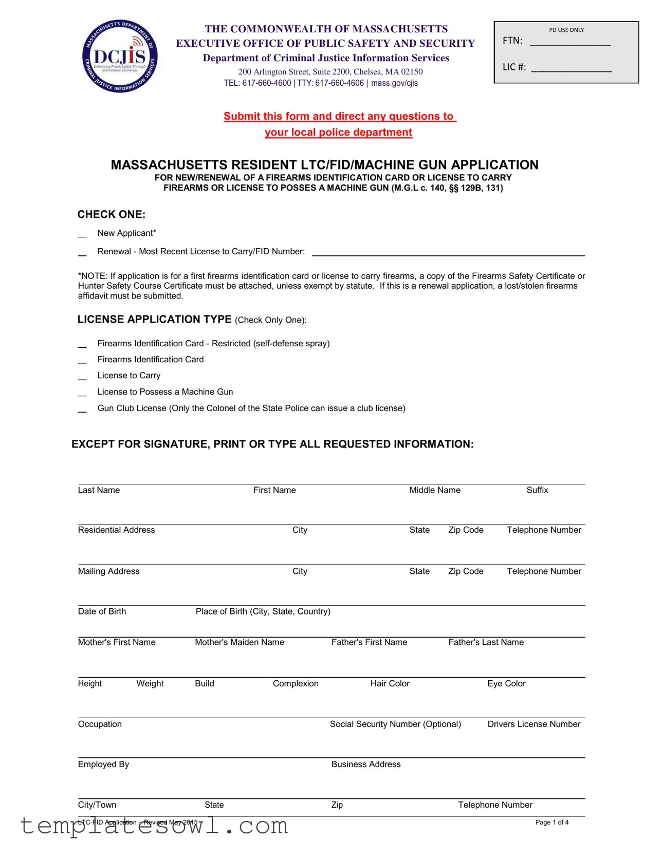Fill Out Your Massachusetts Ltc Fid Form