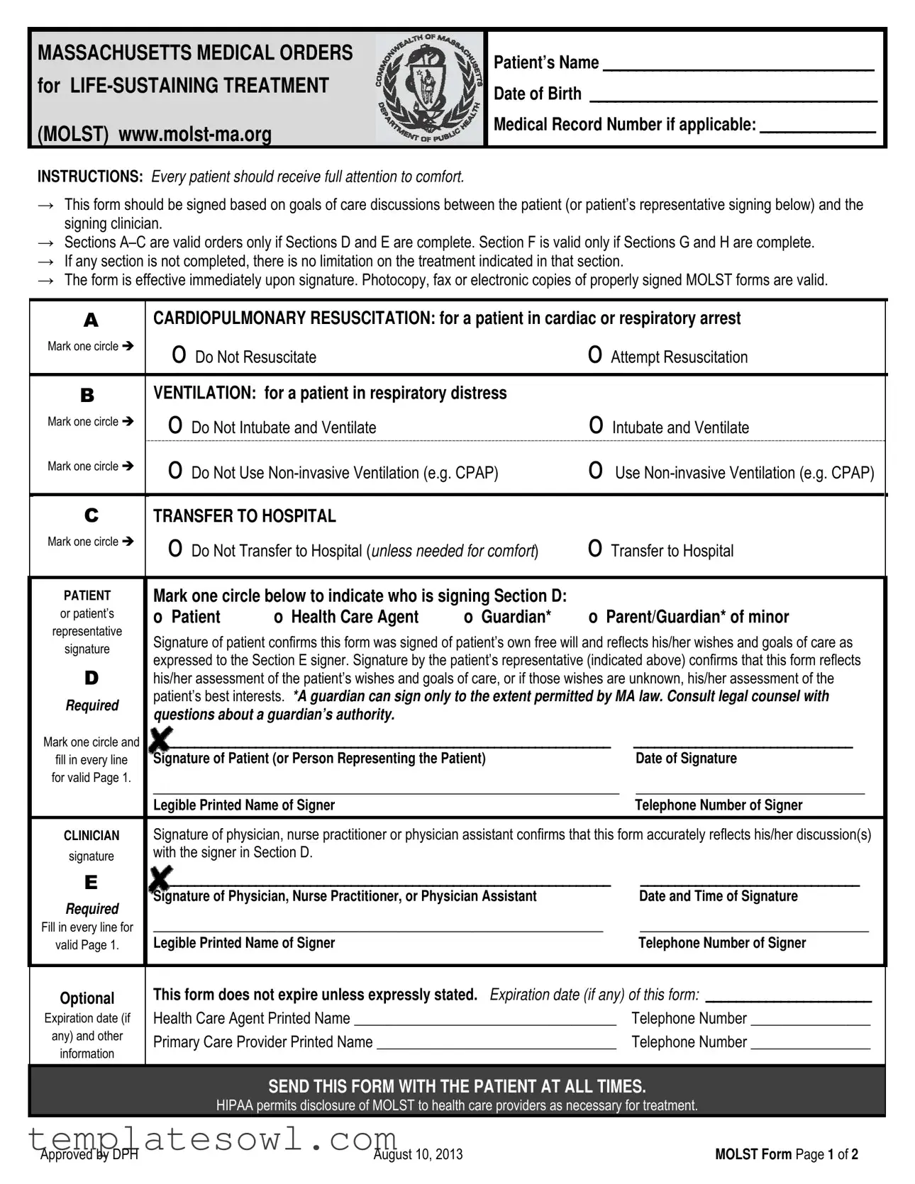 Fill Out Your Massachusetts Molst Form